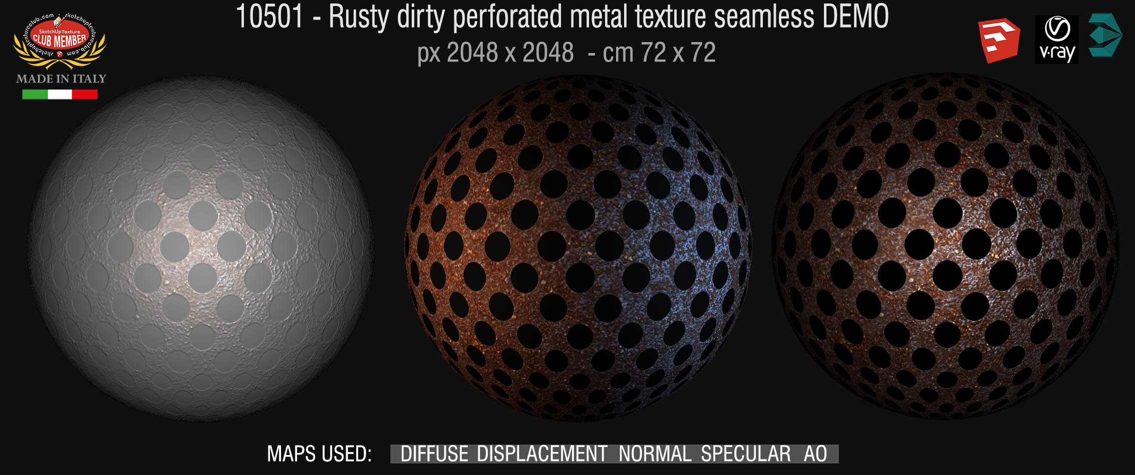 10501 HR Rusty dirty perforated metal texture seamless + maps DEMO