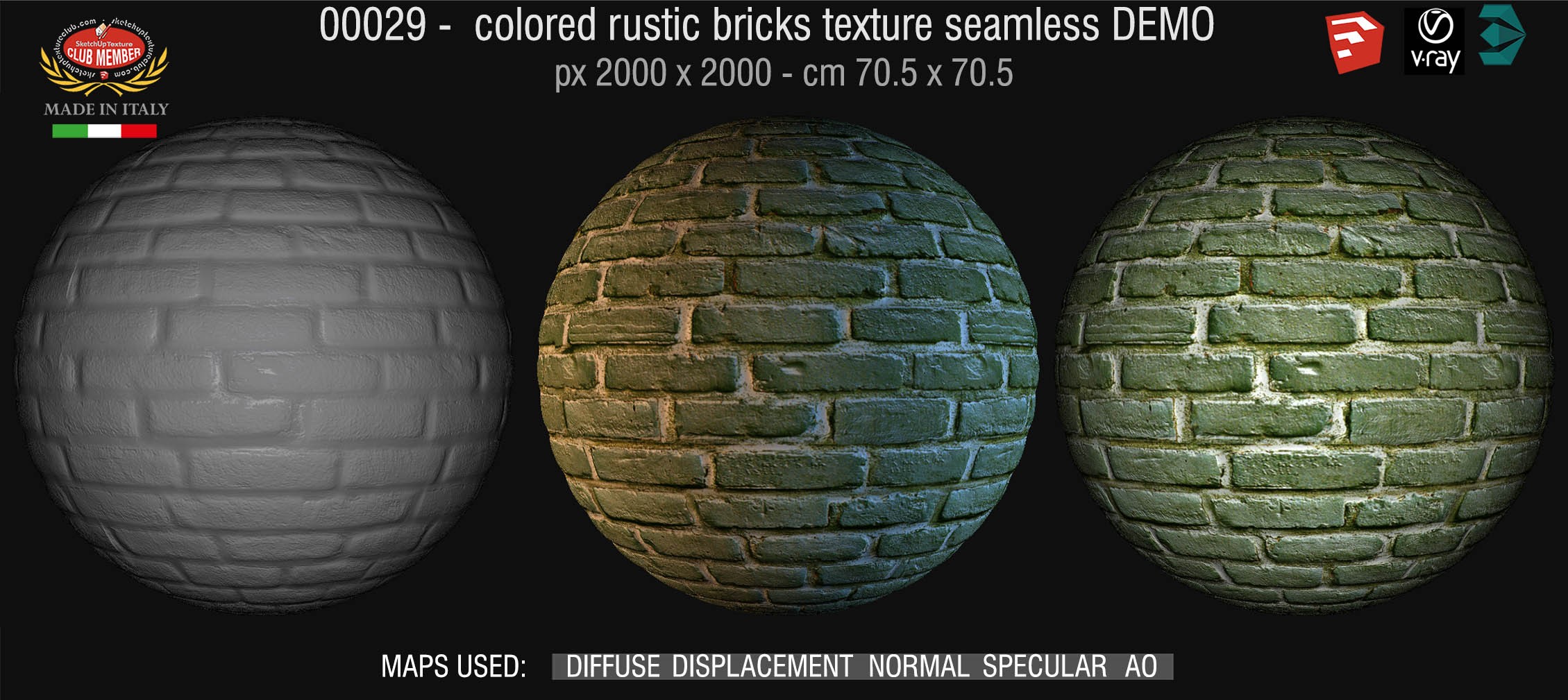 00029 colored rustic bricks texture seamless + maps DEMO