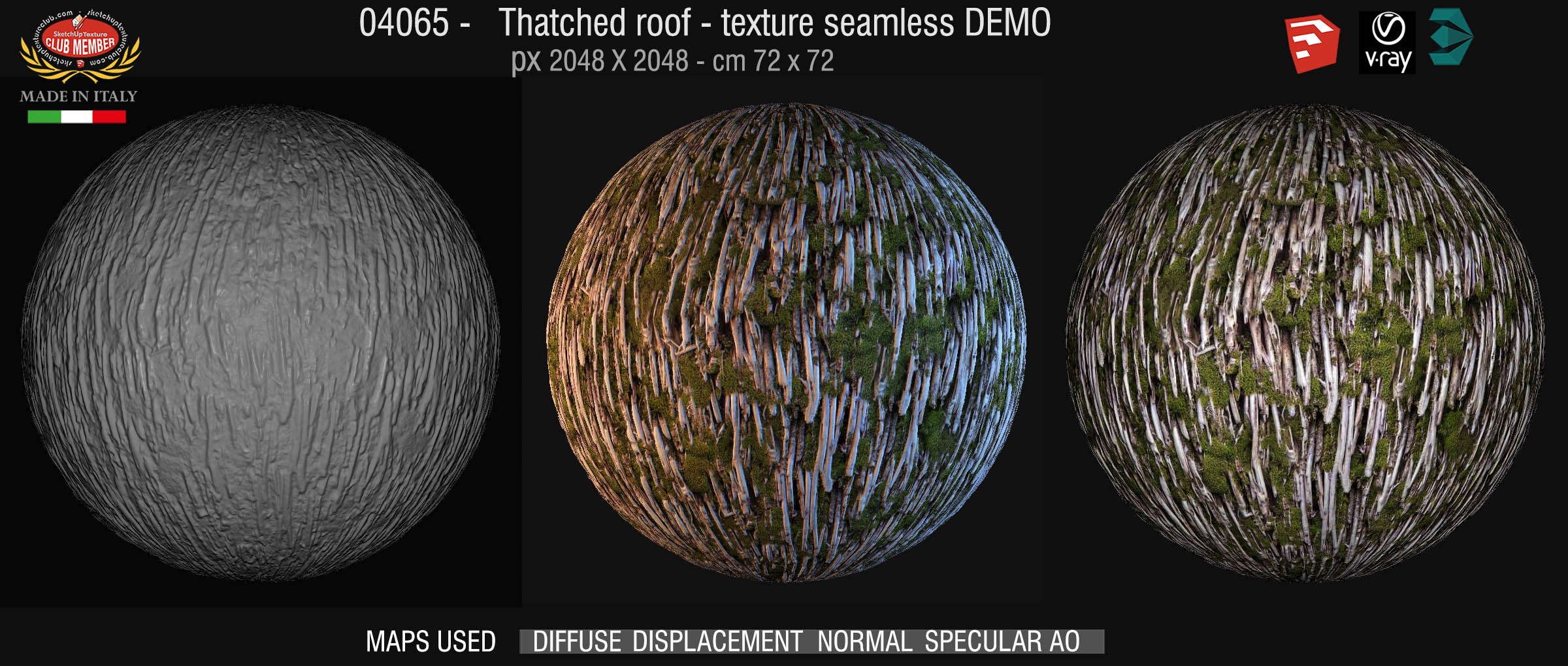 04065 Thatched roof texture seamless + maps DEMO