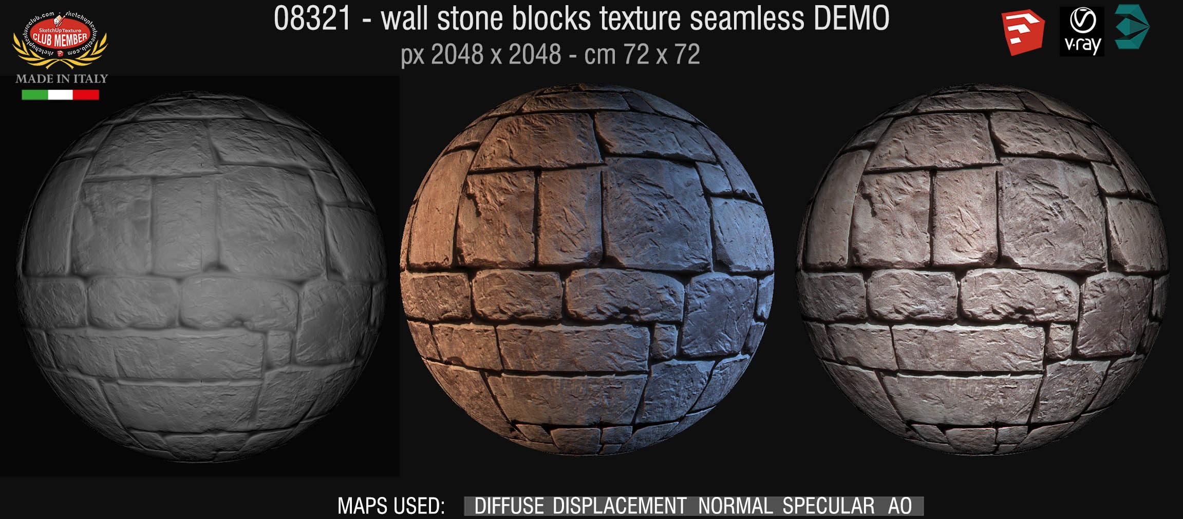 08321 HR Wall stone with regular blocks texture + maps DEMO