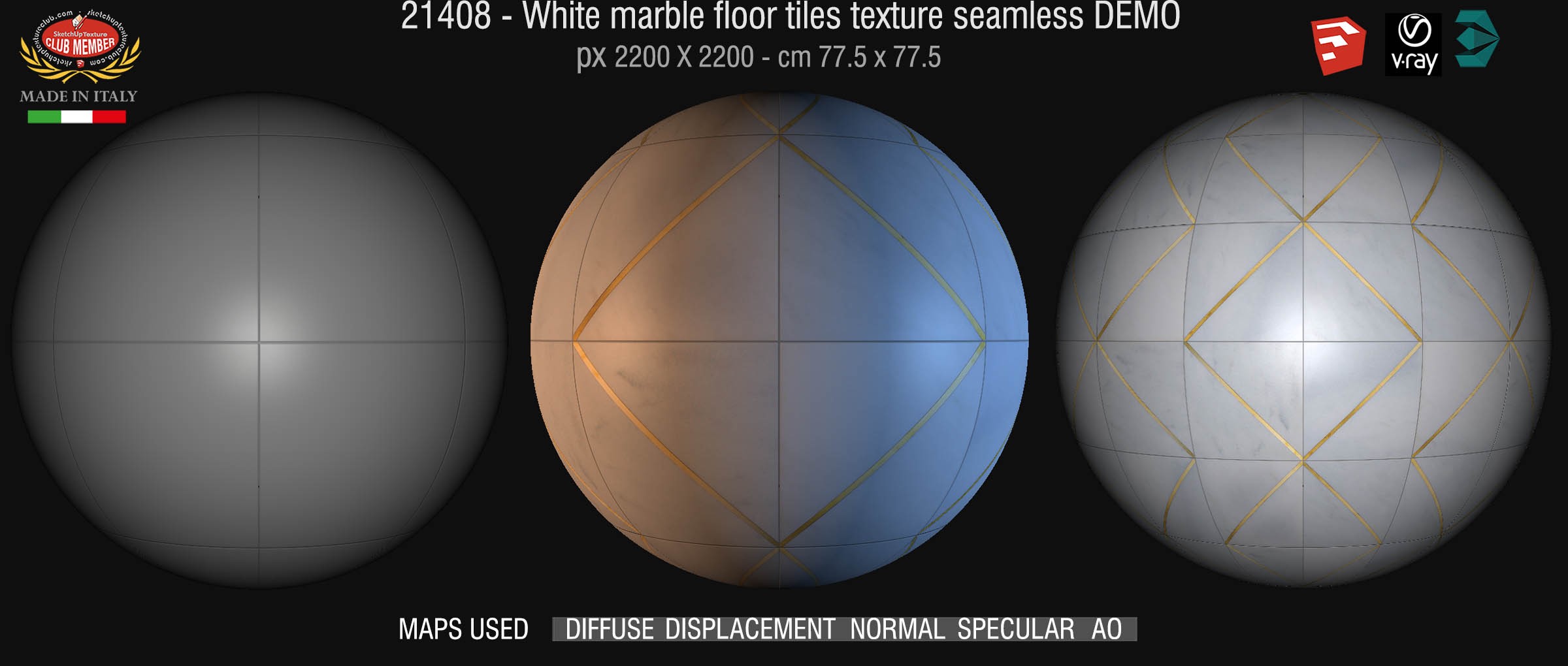 21408 white marble floor tiles texture seamless + maps DEMO