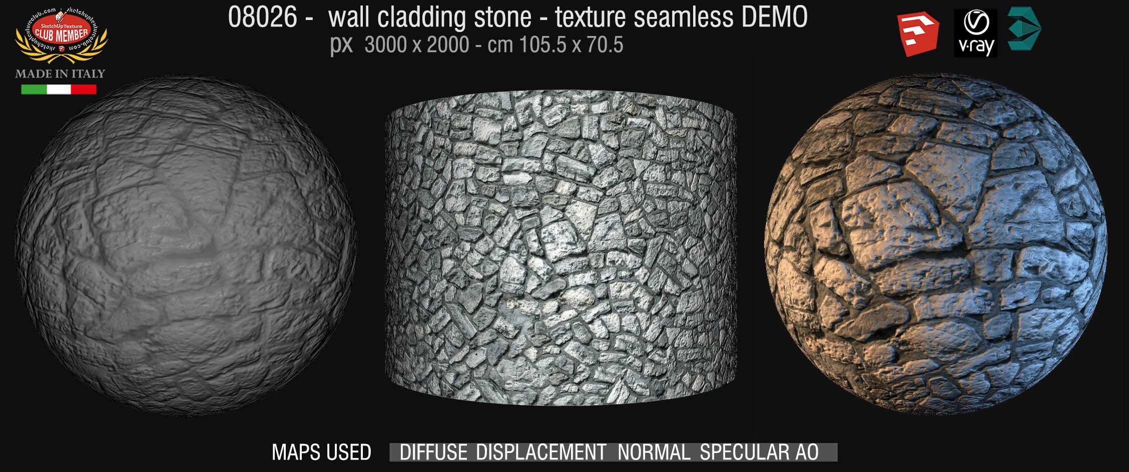 08026 Wall cladding stone mixed size seamless + maps DEMO