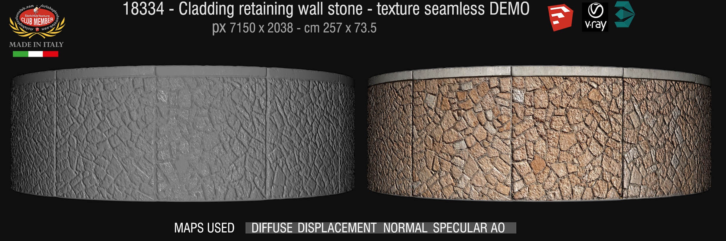 18354 -cladding retaining wall stone texture seamless + maps  DEMO