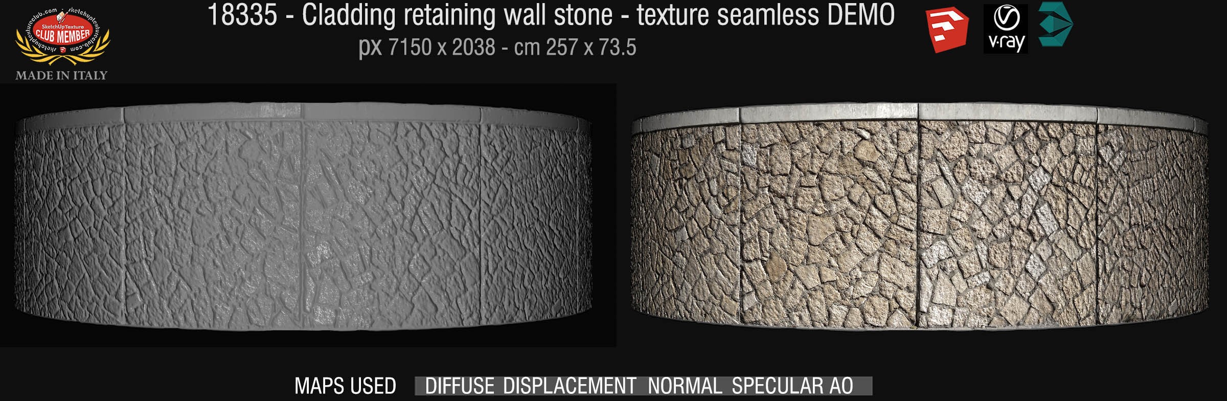 18355 cladding retaining wall stone texture seamless + maps  DEMO