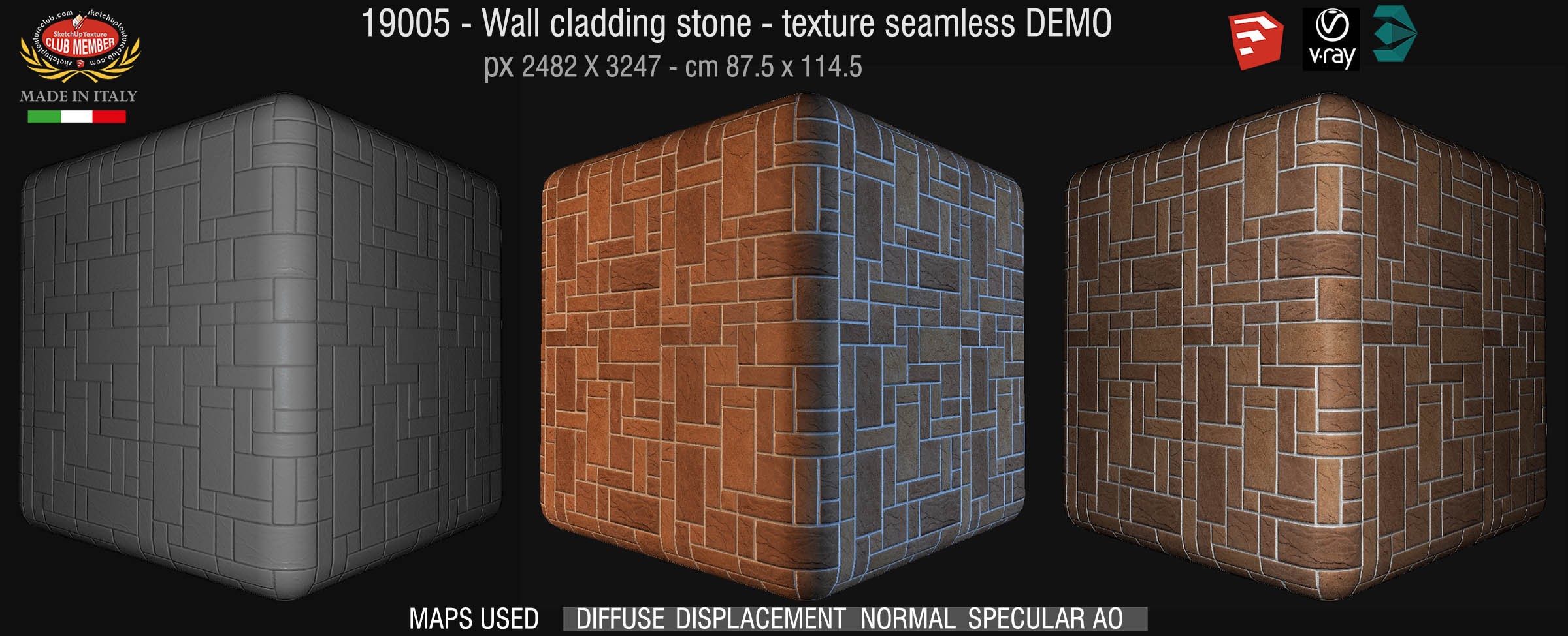 19005 Wall cladding stone texture seamless + maps DEMO