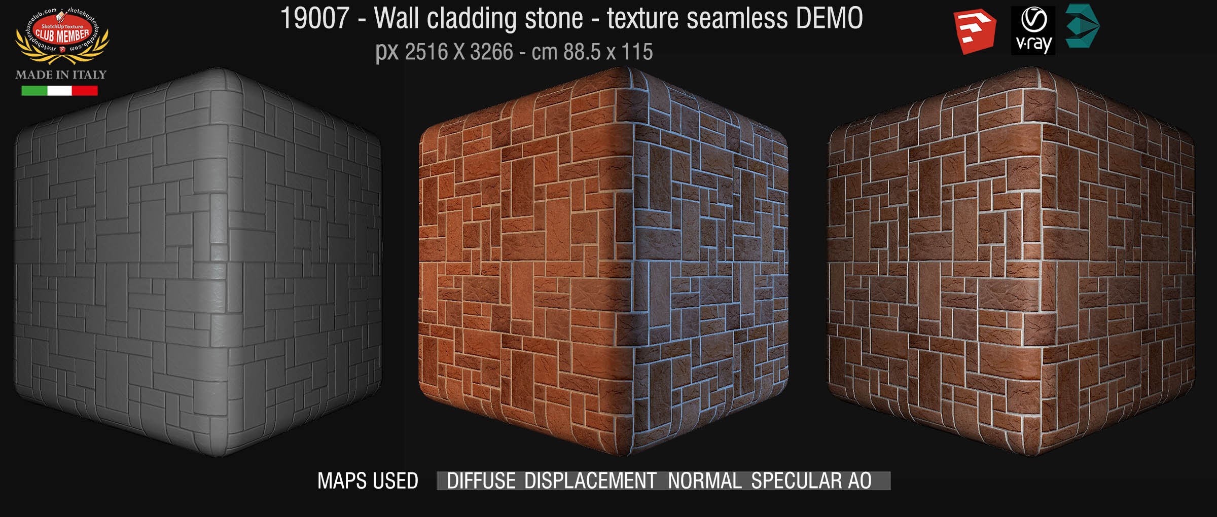 19007 Wall cladding stone texture seamless + maps DEMO