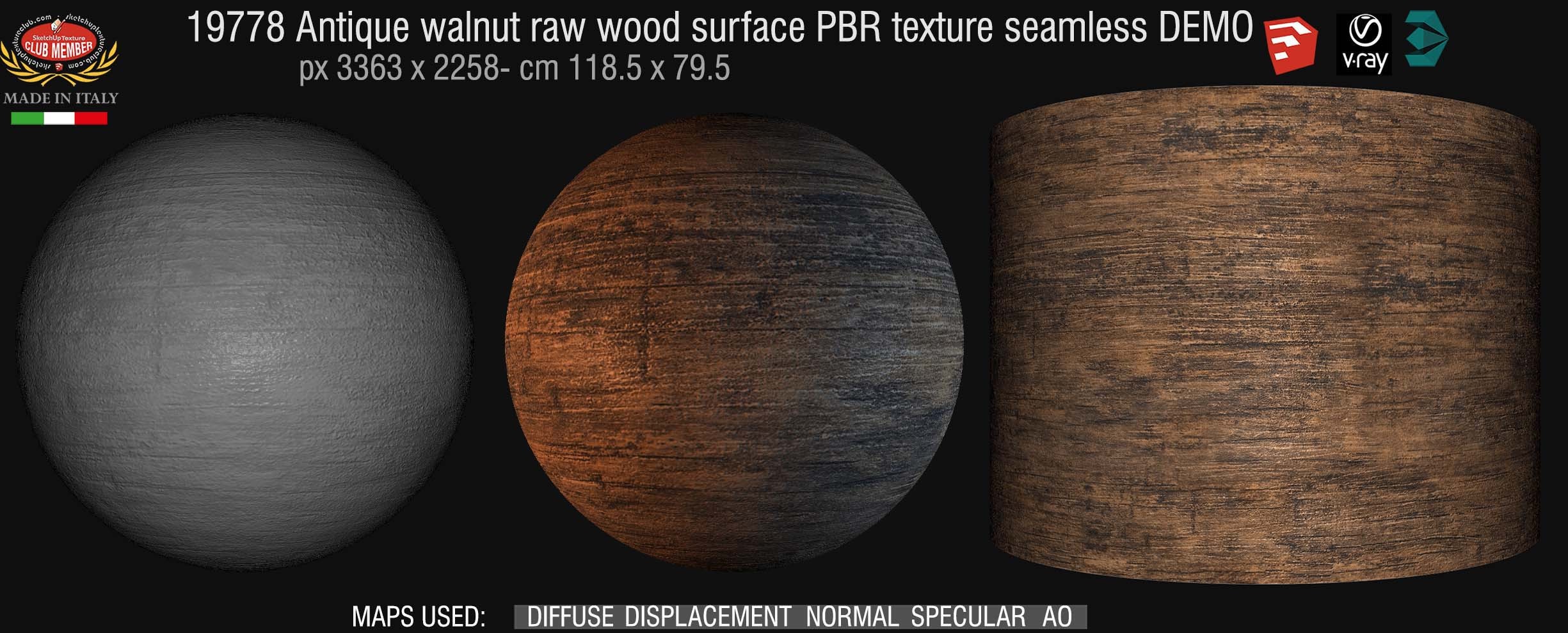 19778 Antique walnut raw wood PBR texture seamless DEMO