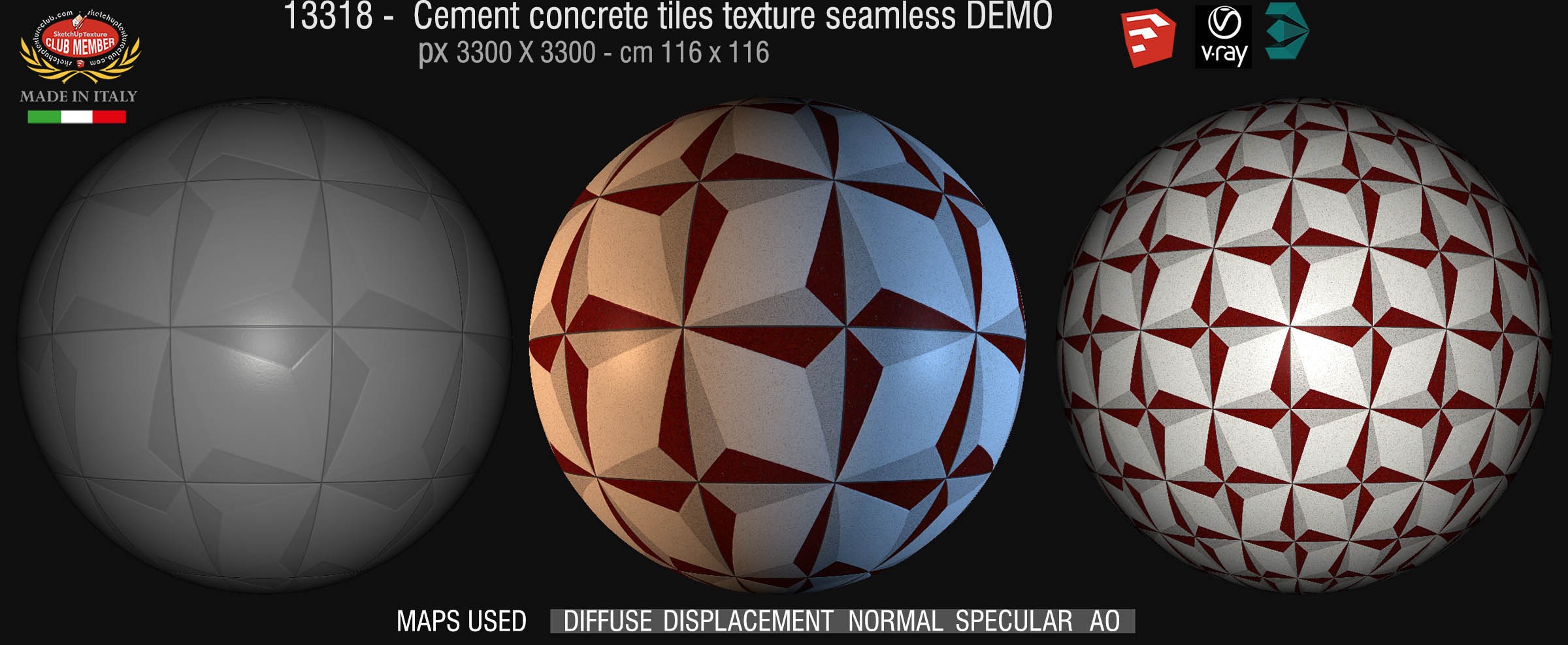 13318 Cement concrete tile texture seamless + maps DEMO