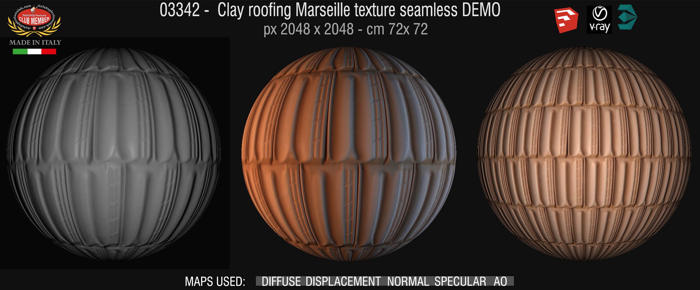 03342 Clay roofing Marseille texture seamless + maps DEMO