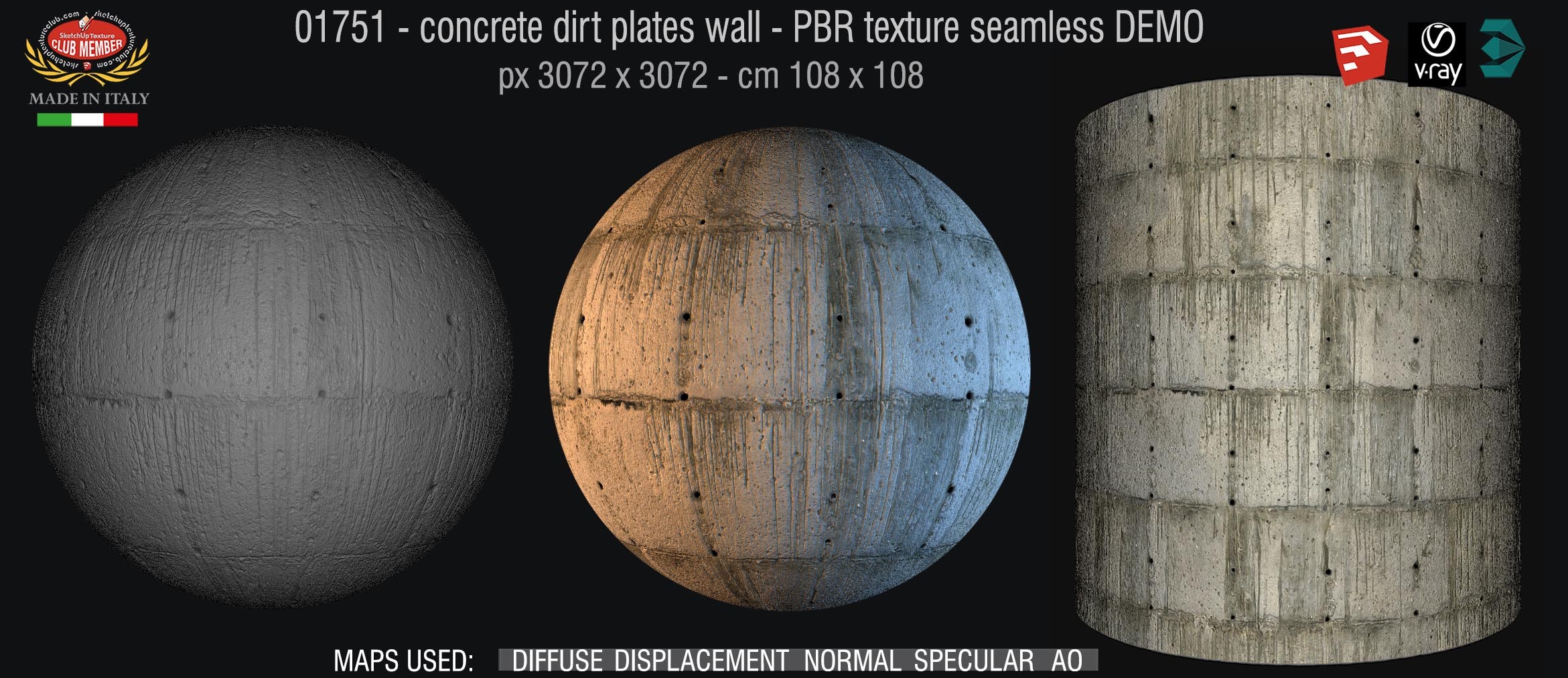 01751 Concrete dirt plates wall PBR texture seamless DEMO