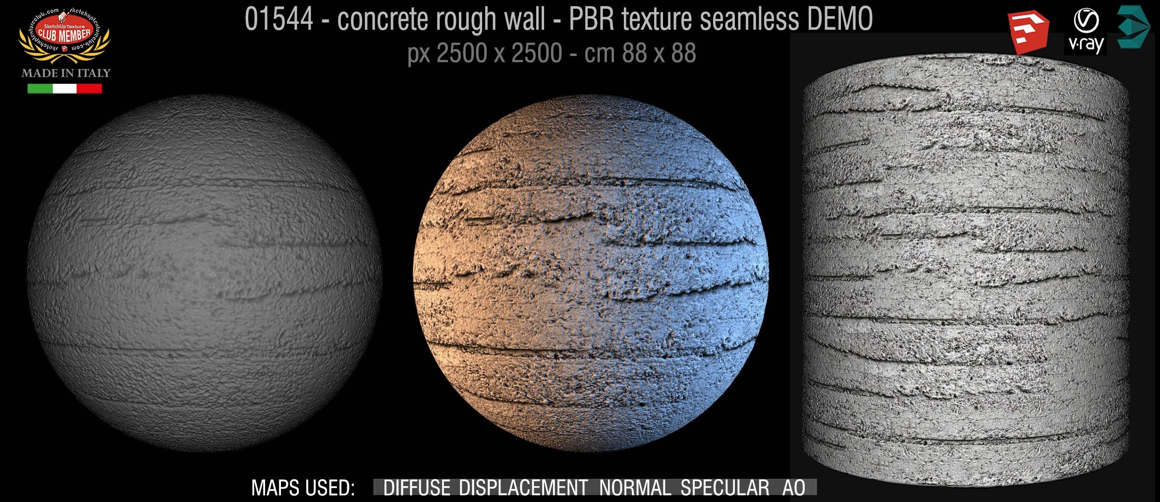 01544 Concrete bare dirty wall PBR texture seamless DEMO