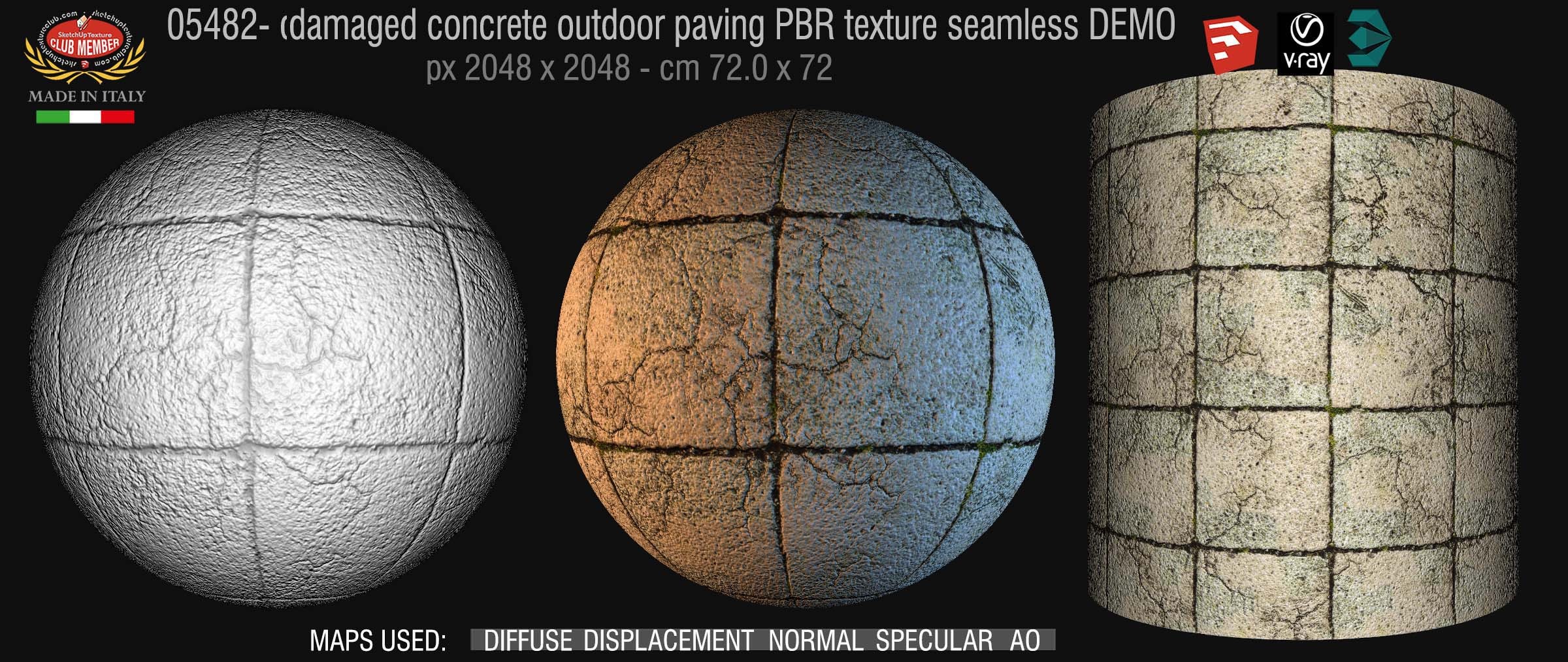 05482 Damaged concrete outdoor paving PBR texture seamless DEMO