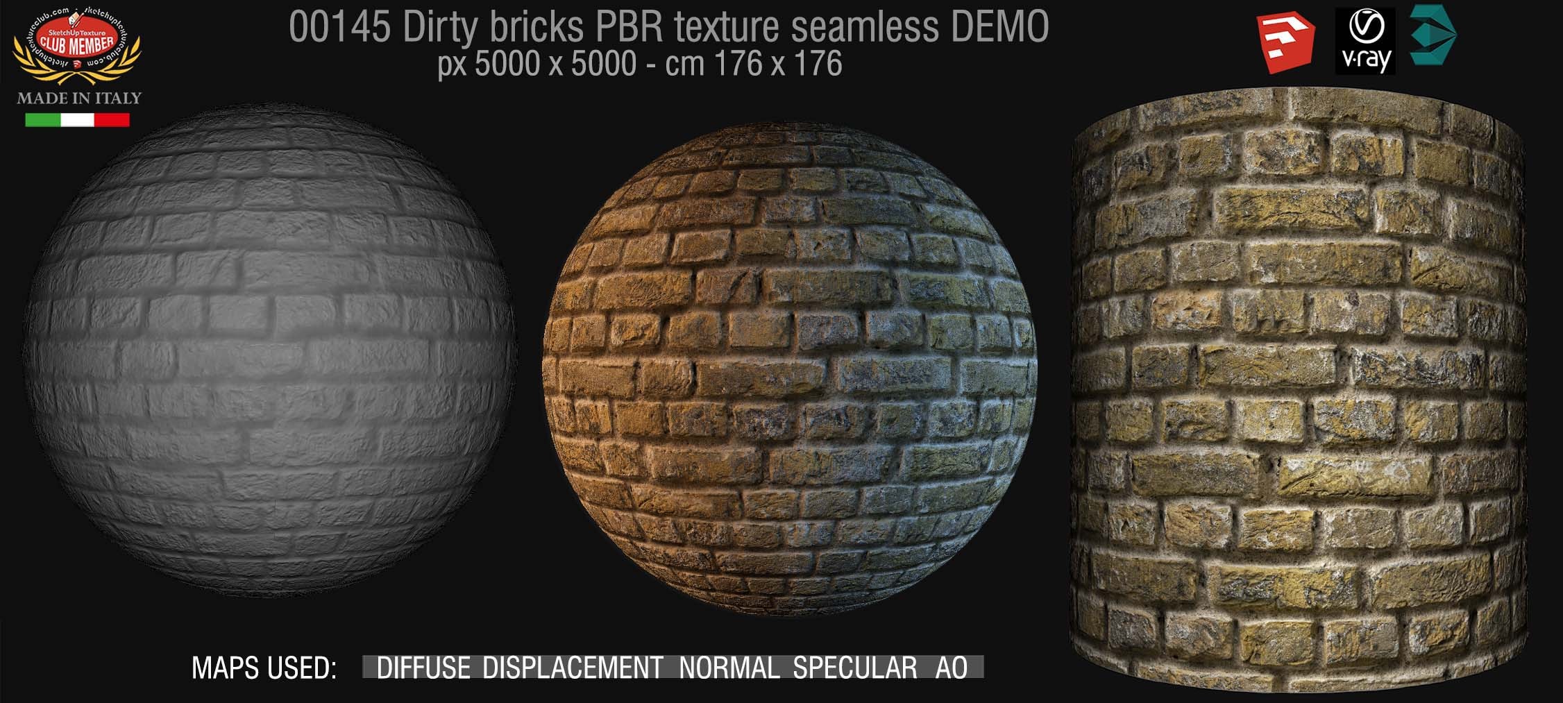 00145 Dirty bricks PBR texture seamless DEMO