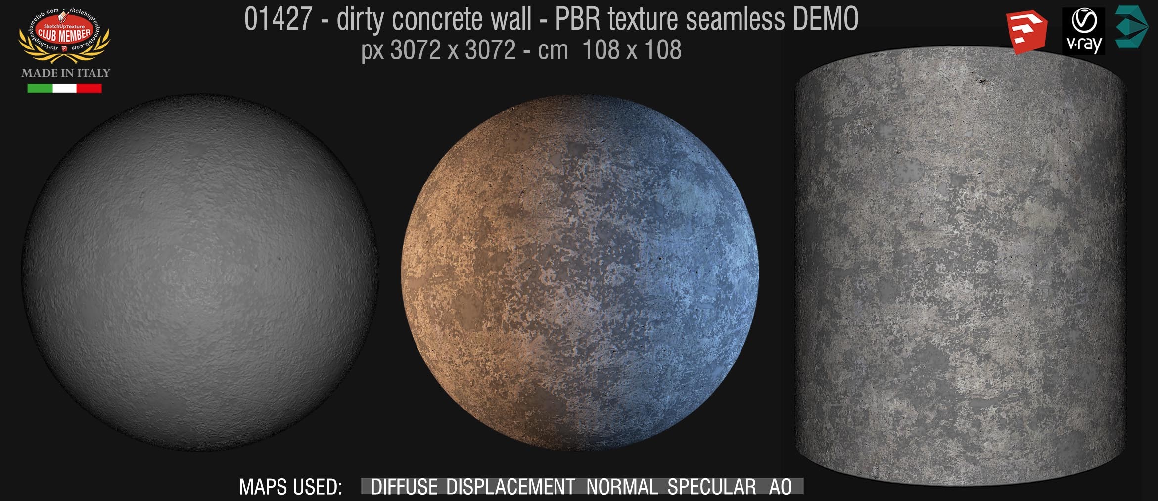01427  Concrete bare dirty wall PBR texture seamless DEMO