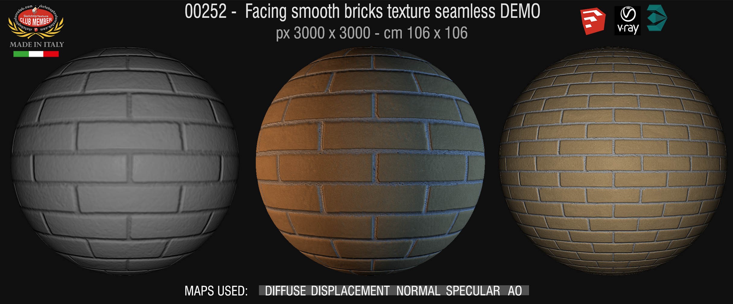 00252 Facing smooth bricks texture seamless + maps DEMO
