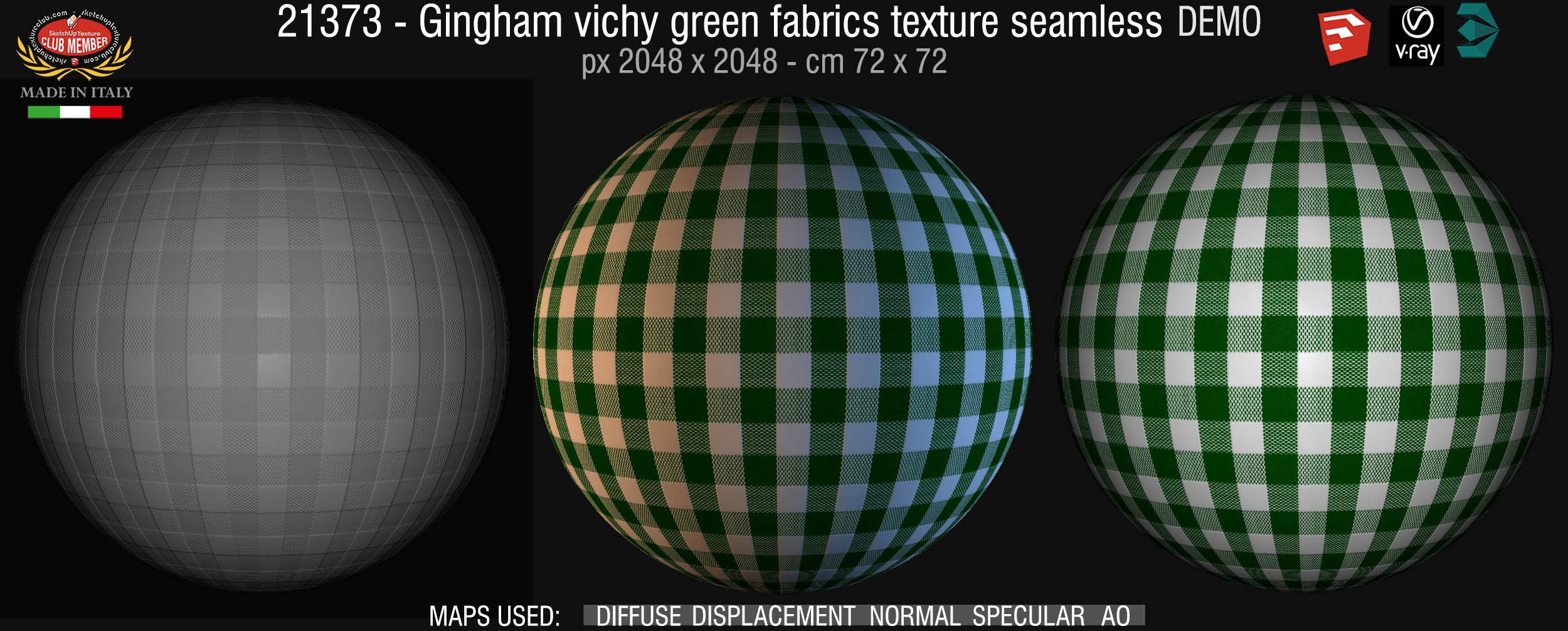 21373 Gingham vichy green fabrics texture seamless + maps DEMO