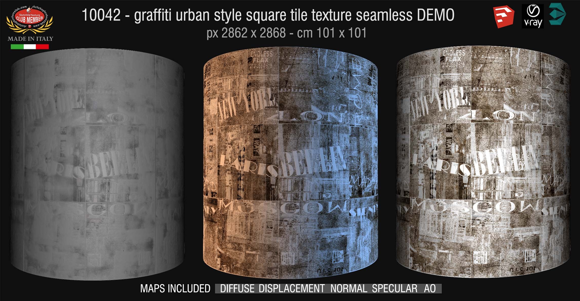 14042 HR Graffiti urban style square tile texture seamless + maps DEMO