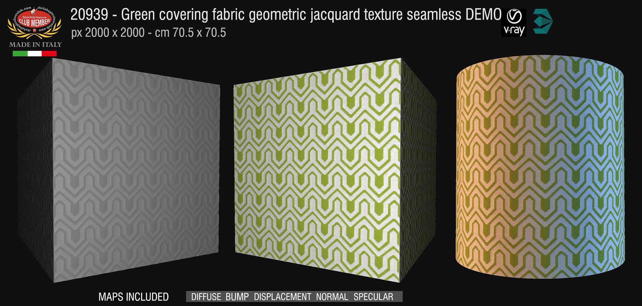 20939 green covering fabric geometric jacquard texture + maps DEMO