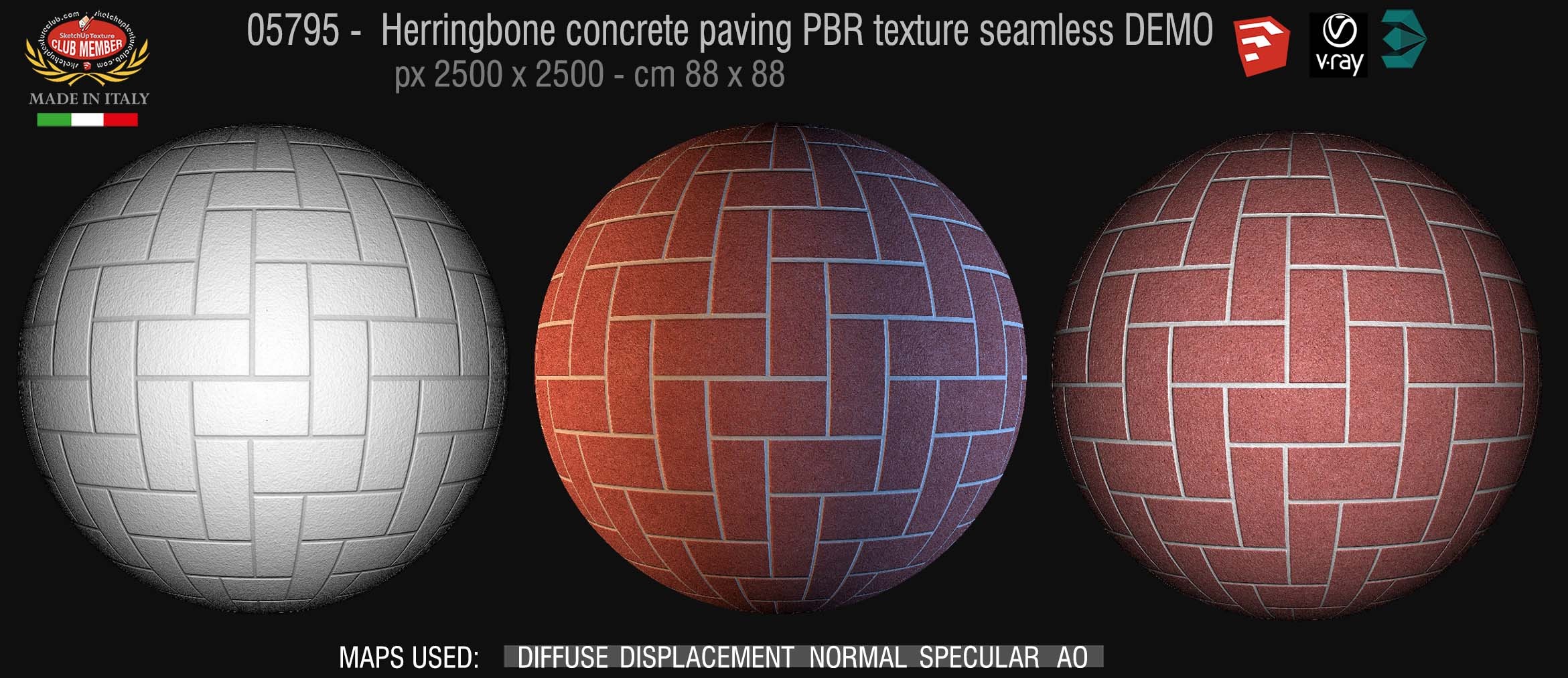 05795 Herringbone concrete paving PBR texture seamless DEMO