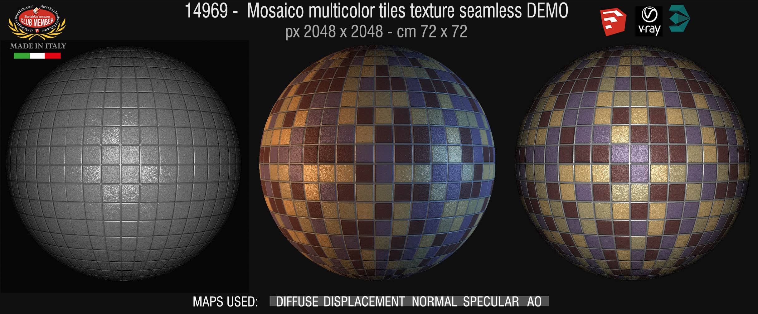 14969 Mosaico multicolor tiles texture seamless + maps DEMO