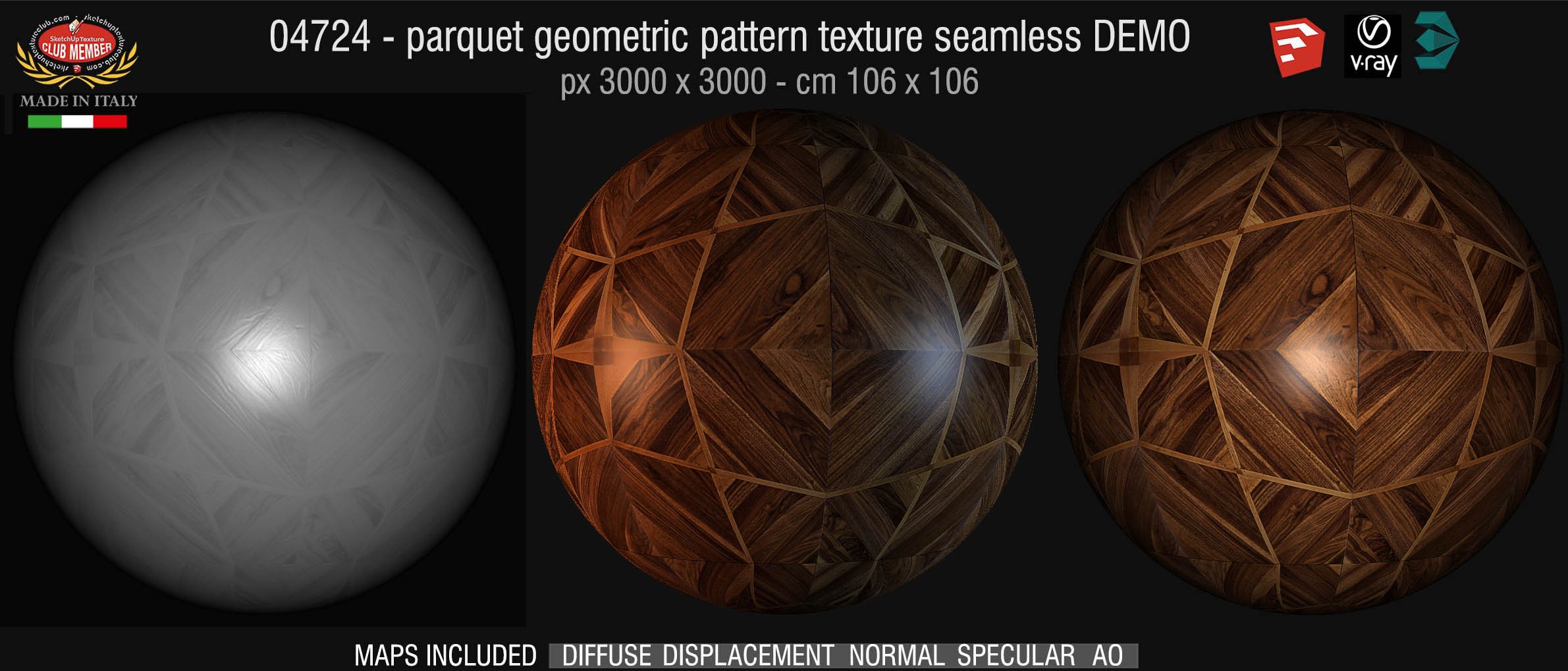 04724 HR Parquet geometric pattern texture seamless + maps DEMO