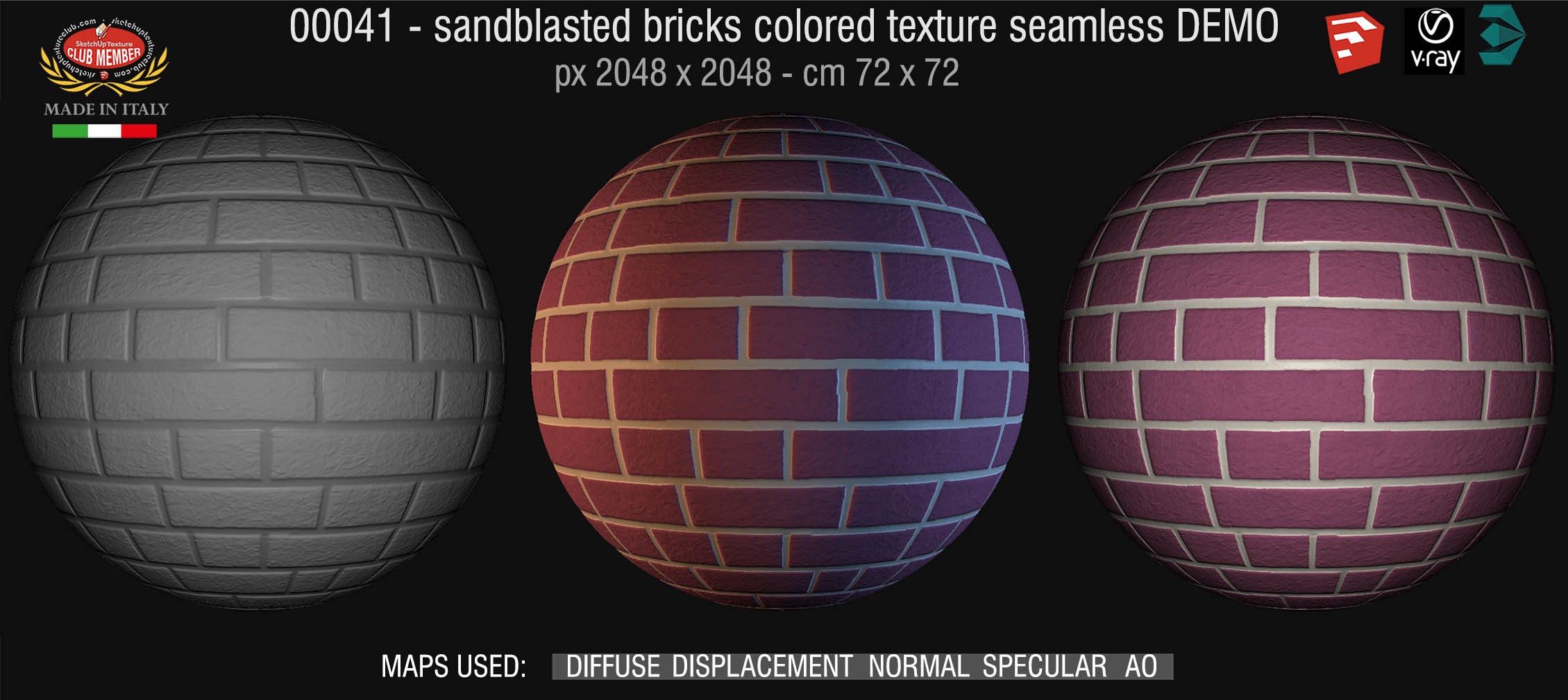 00041 Sandblasted bricks colored texture seamless + maps DEMO