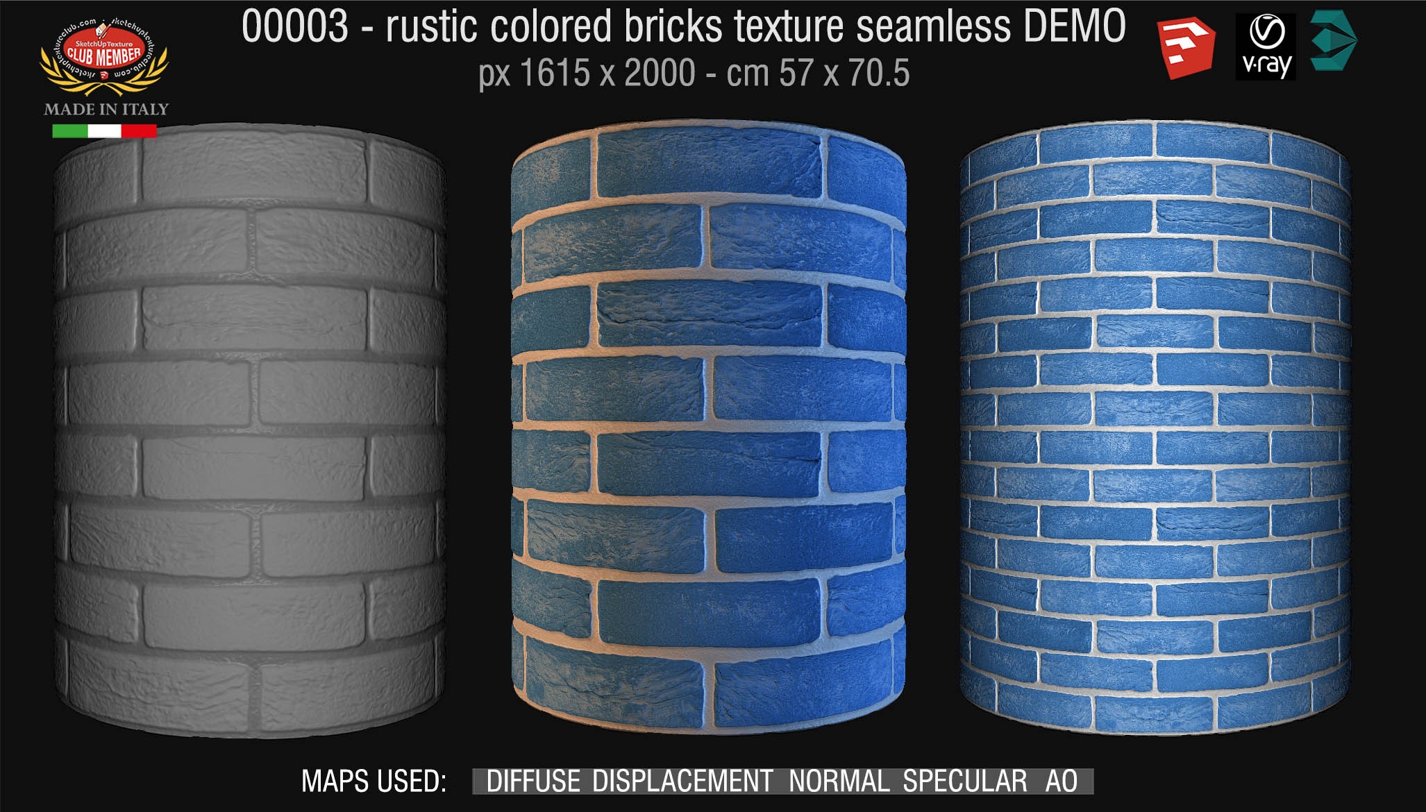 00003 colored rustic bricks texture seamless + maps DEMO