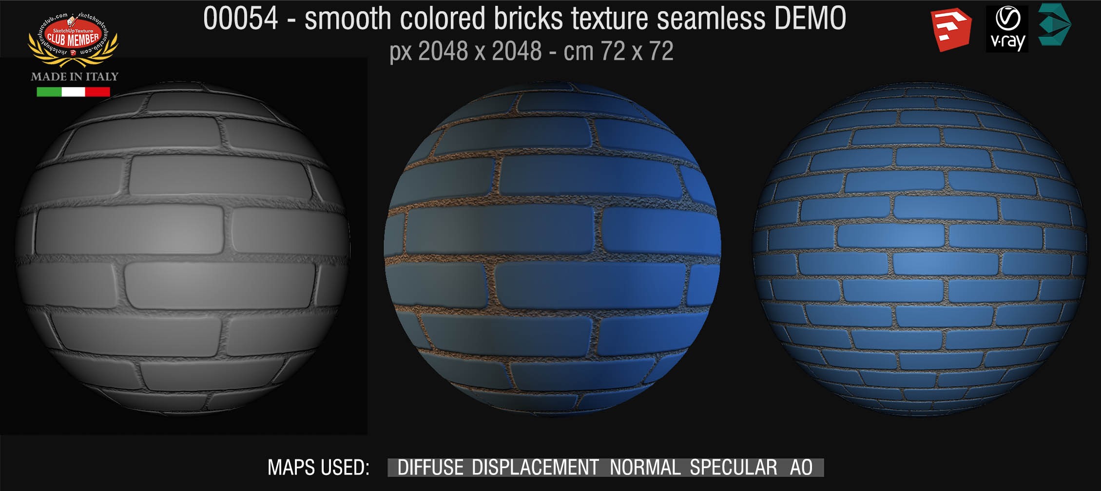 00054 smooth colored bricks texture seamless + maps DEMO