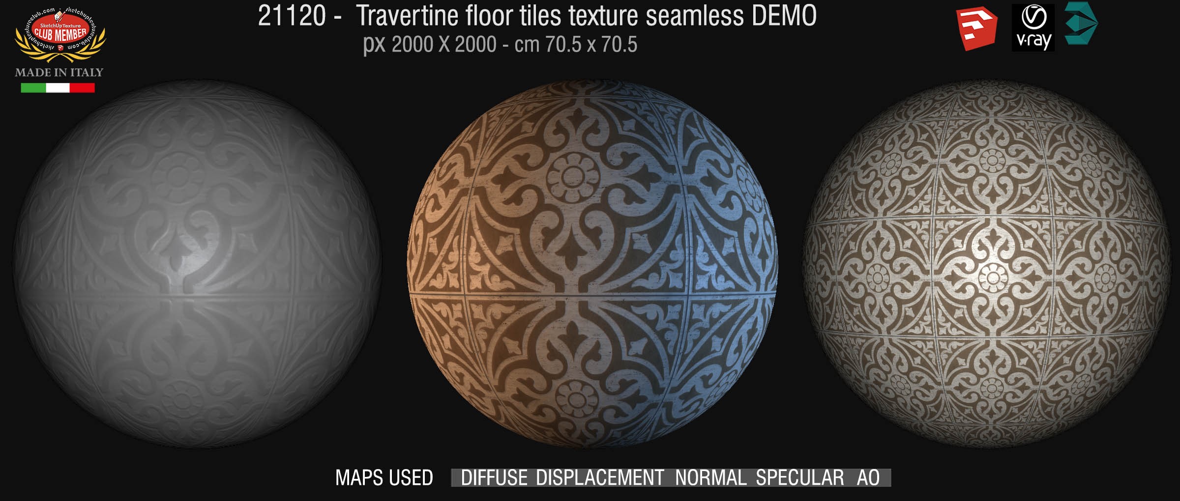 21120 Travertine floor tile texture seamless + maps DEMO