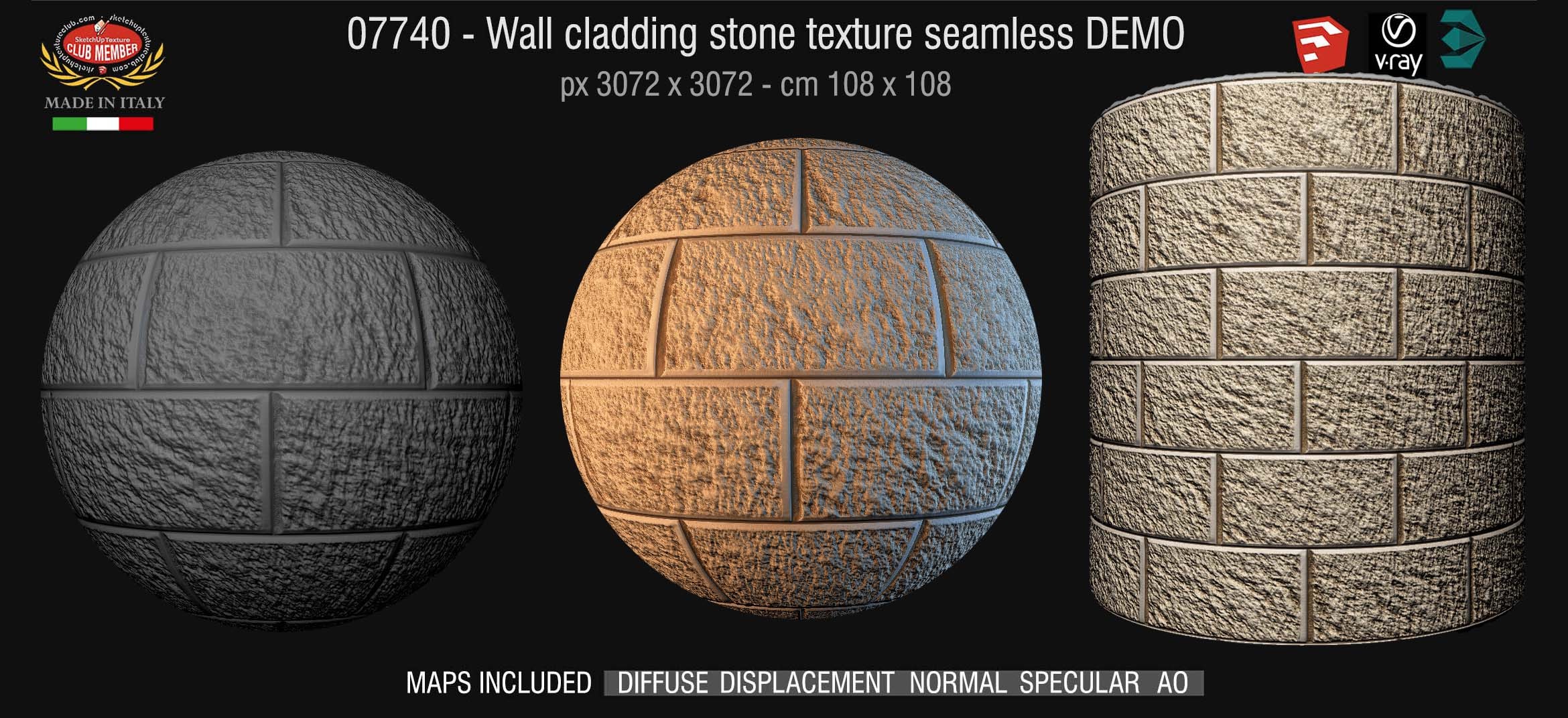 07740/3 Wall cladding stone PBR texture seamless DEMO