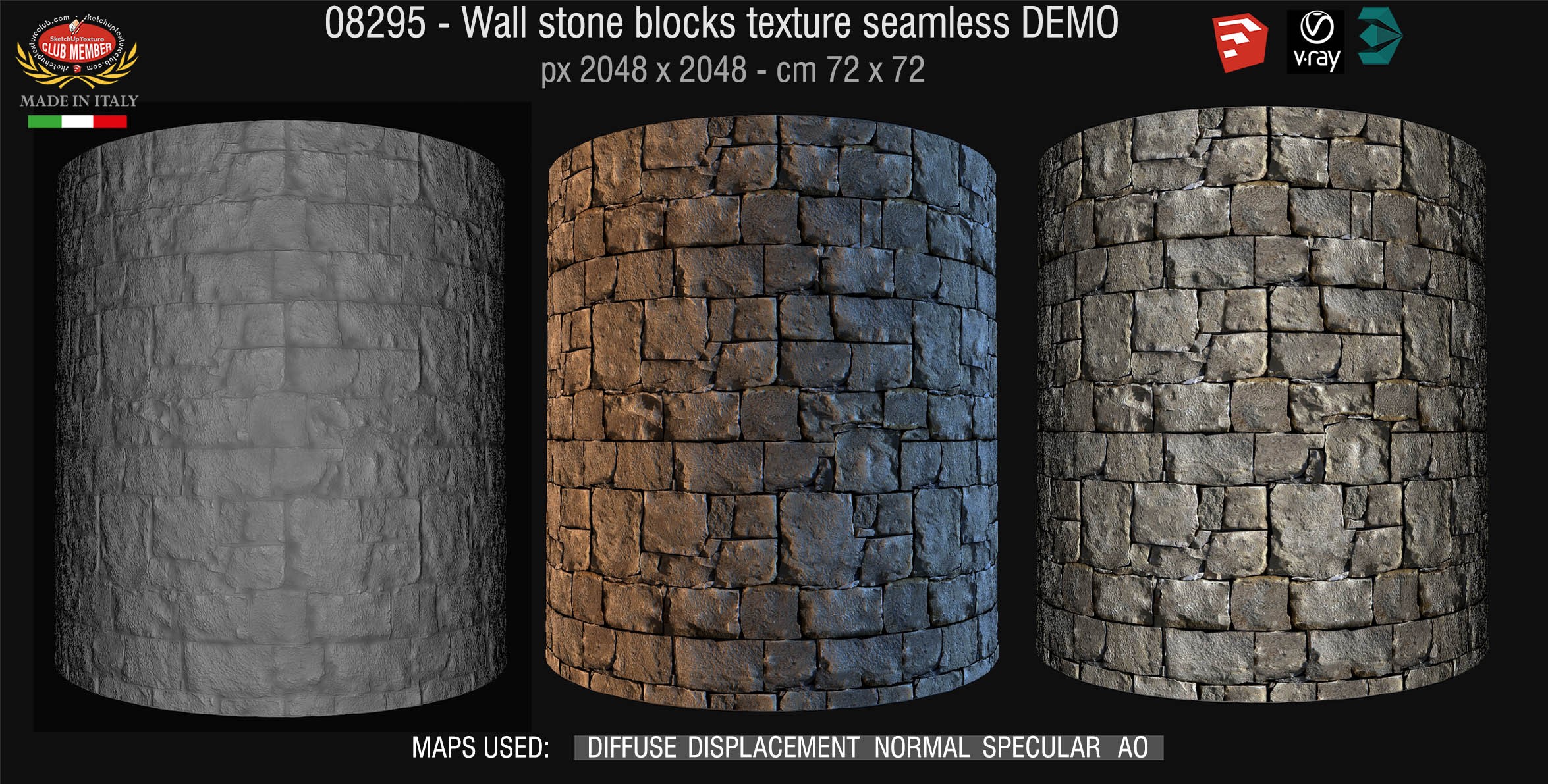 08295 HR Wall stone with regular blocks texture + maps DEMO