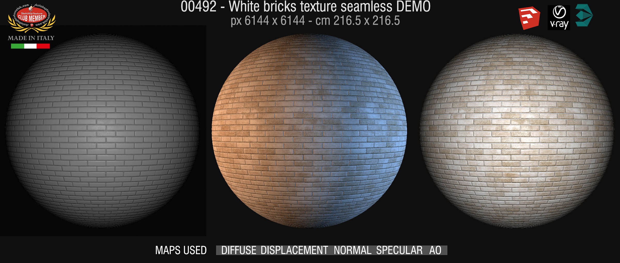 00492 White bricks texture seamless + maps DEMO
