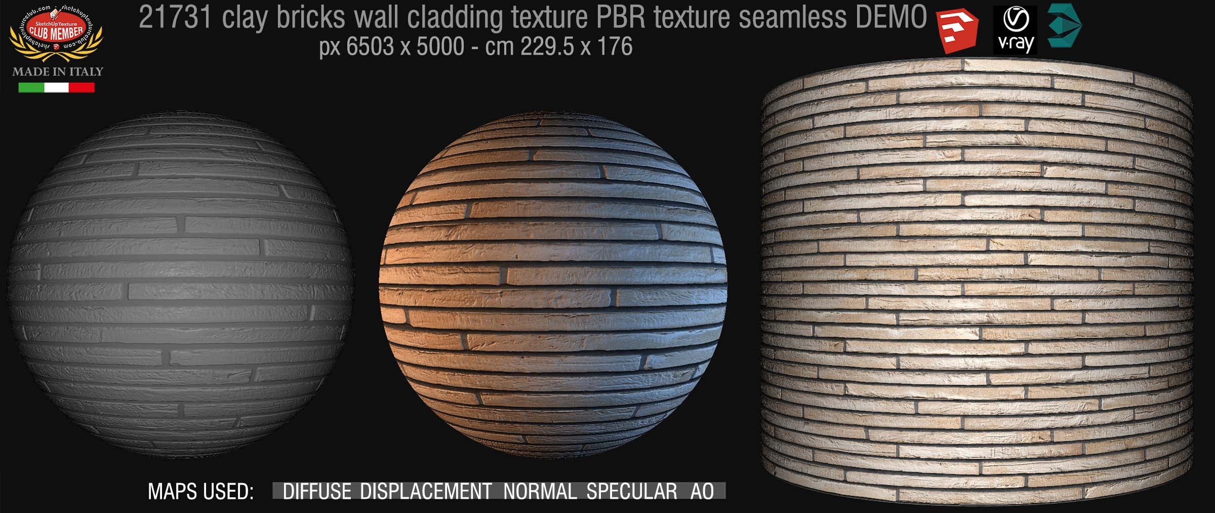 21731 Clay bricks wall cladding PBR texture seamless DEMO