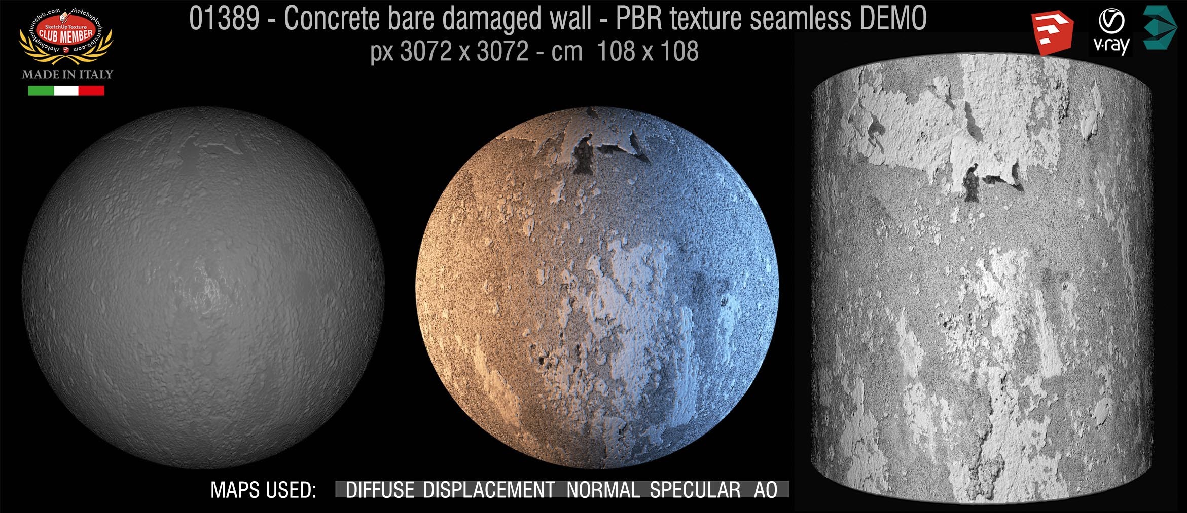 01389 Concrete bare damaged wall PBR texture seamless DEMO