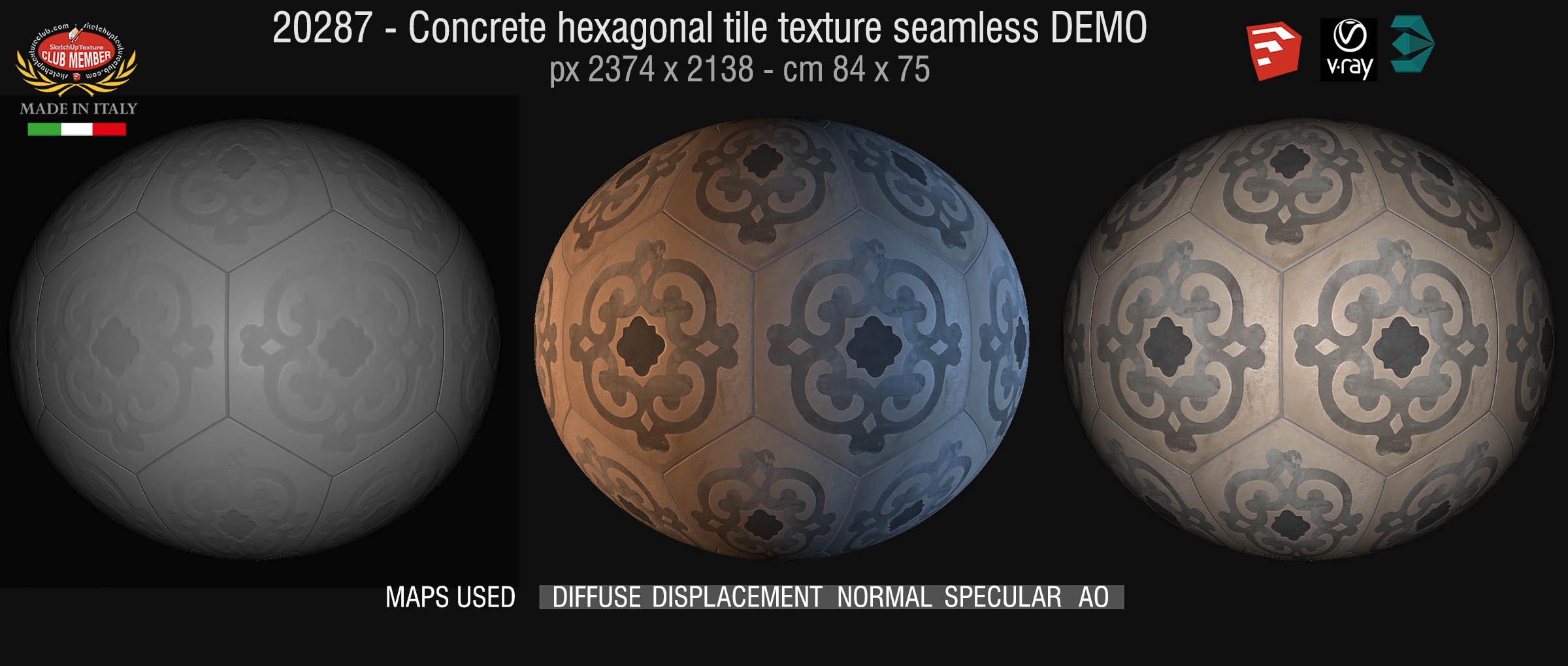 20287 Concrete hexagonal tile texture seamless + maps DEMO