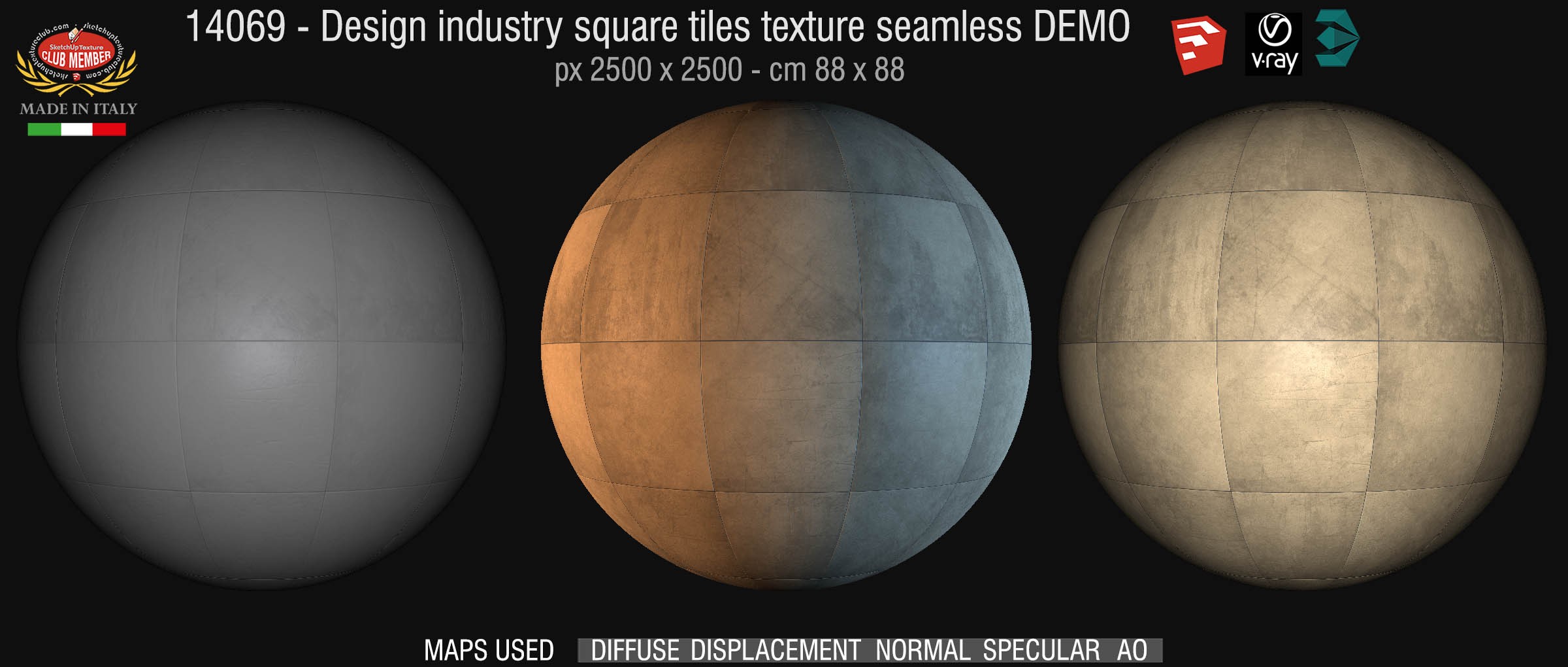 14069 Design industry concrete square tile texture seamless + maps DEMO