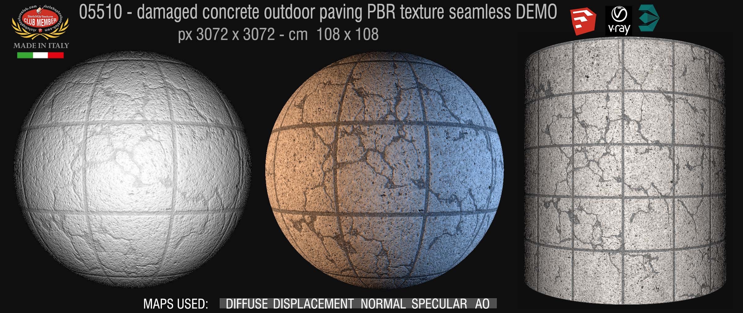 05510 Damaged concrete outdoor paving PBR texture seamless DEMO