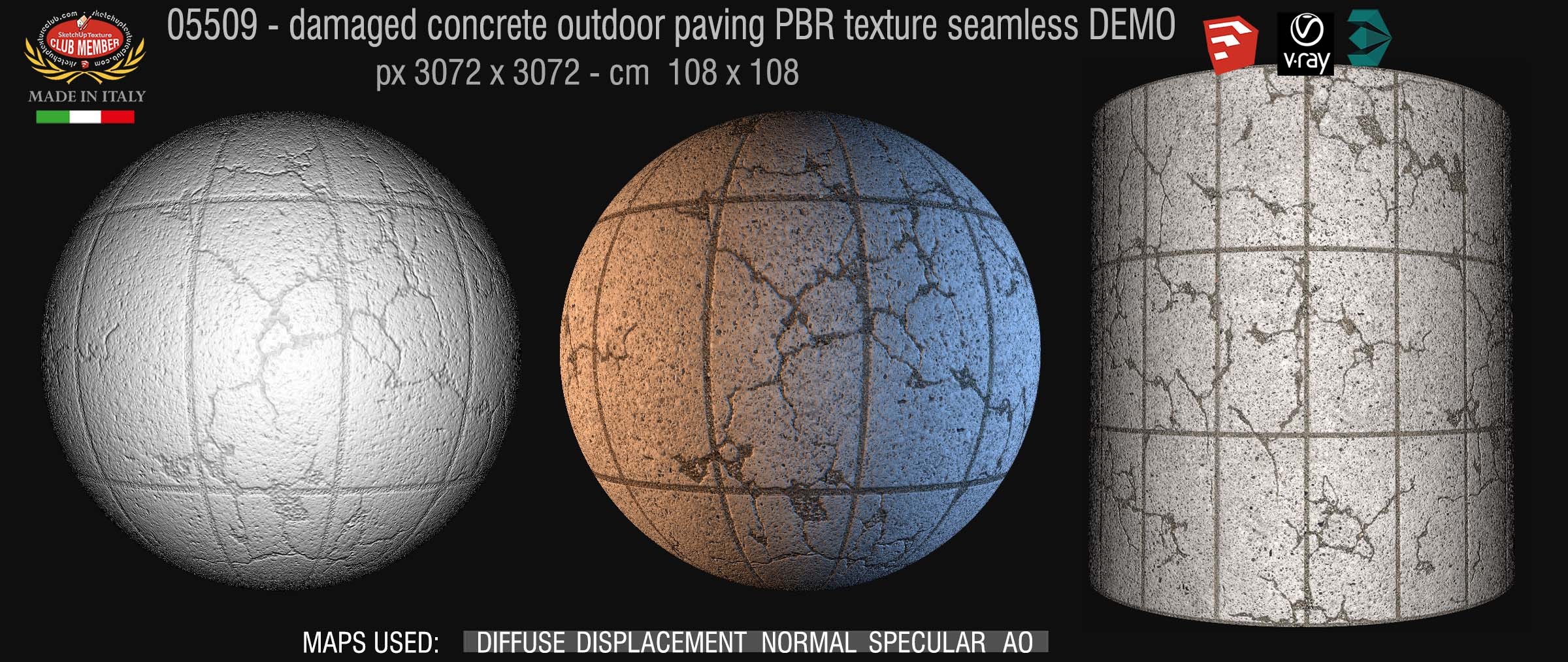 05509 Damaged concrete outdoor paving PBR texture seamless DEMO