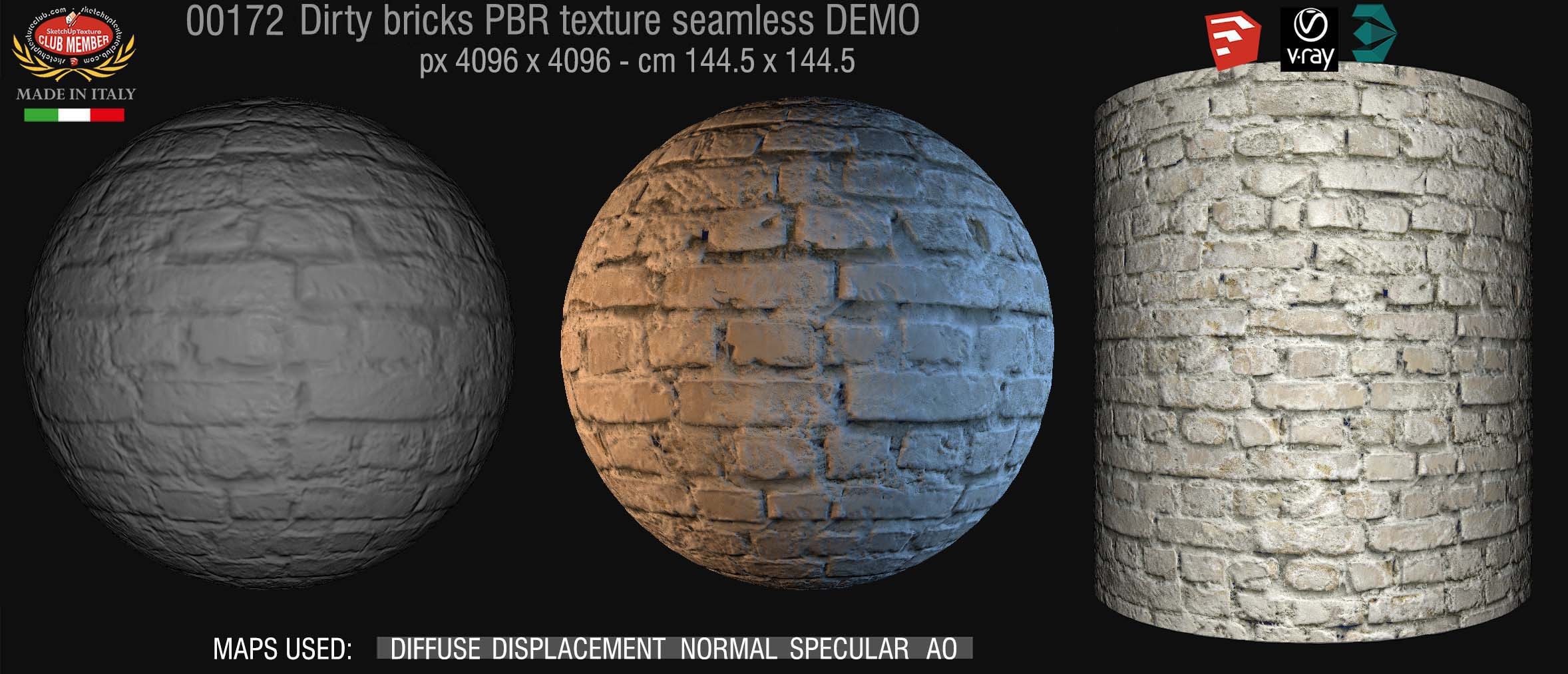 00172 Dirty bricks PBR texture seamless DEMO
