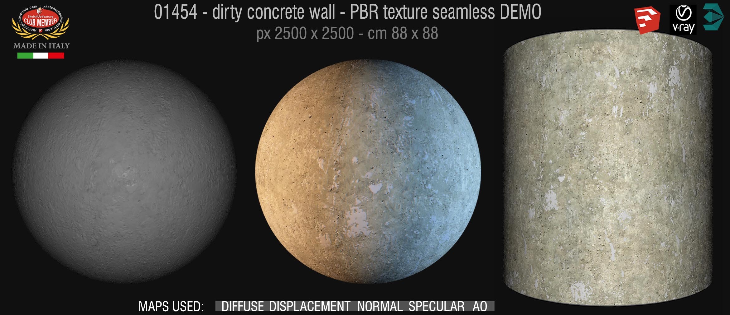 01454 Concrete bare dirty wall PBR texture seamless DEMO