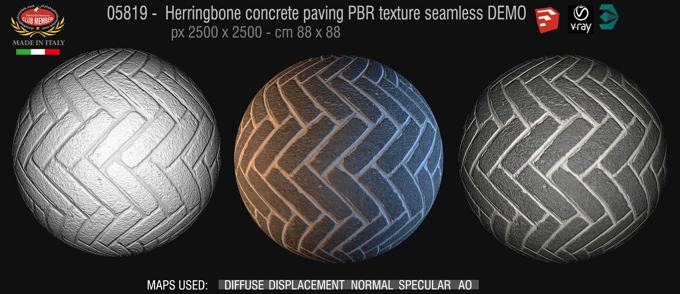 05819 Herringbone concrete paving PBR texture seamless DEMO