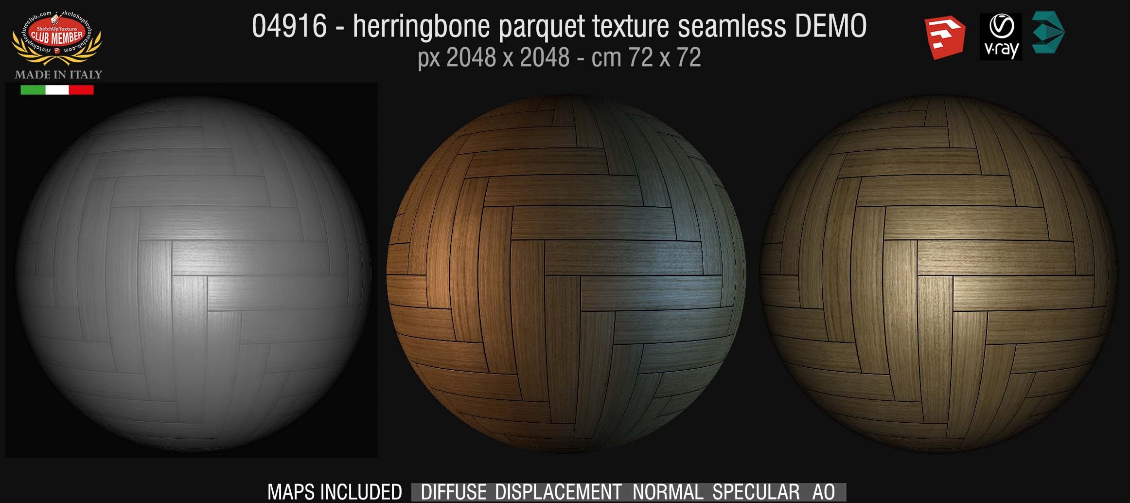 04916 HR Herringbone parquet texture seamless + maps DEMO