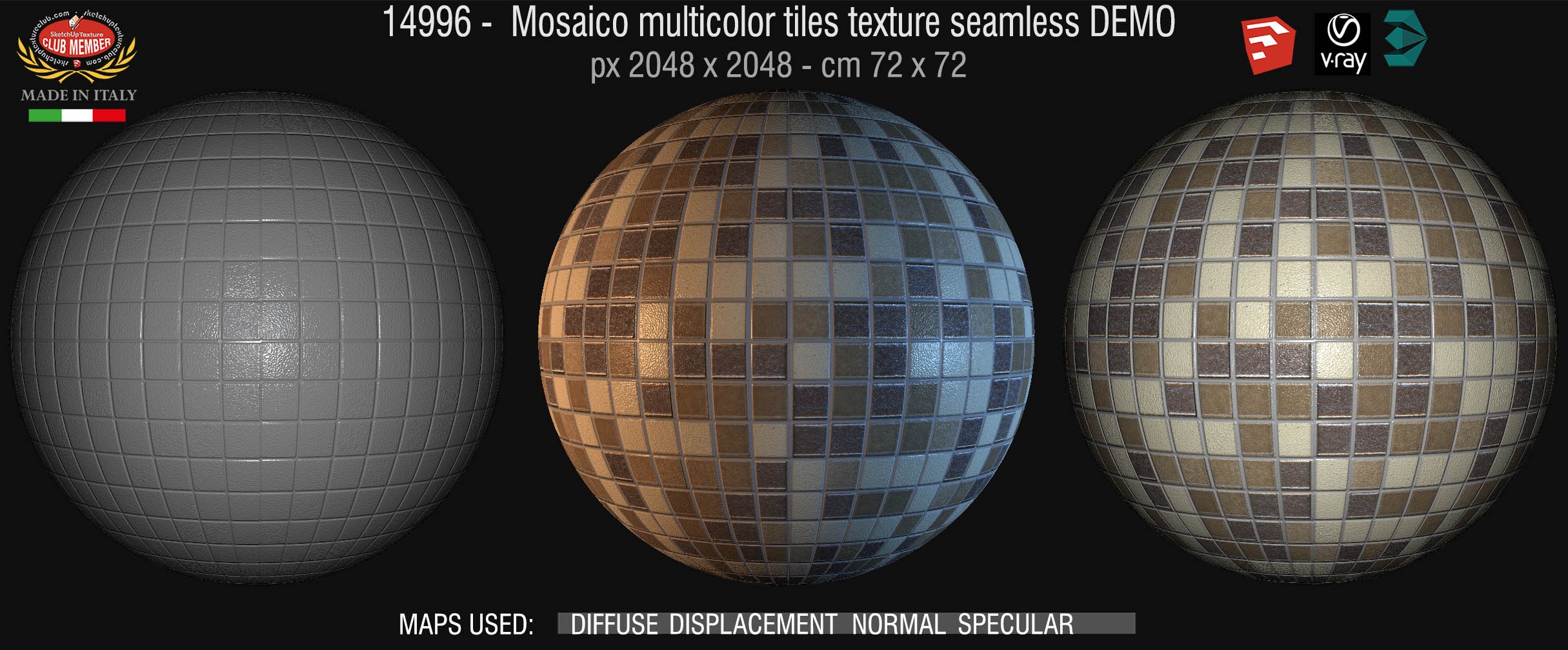 14996 Mosaico multicolor tiles texture seamless + maps DEMO