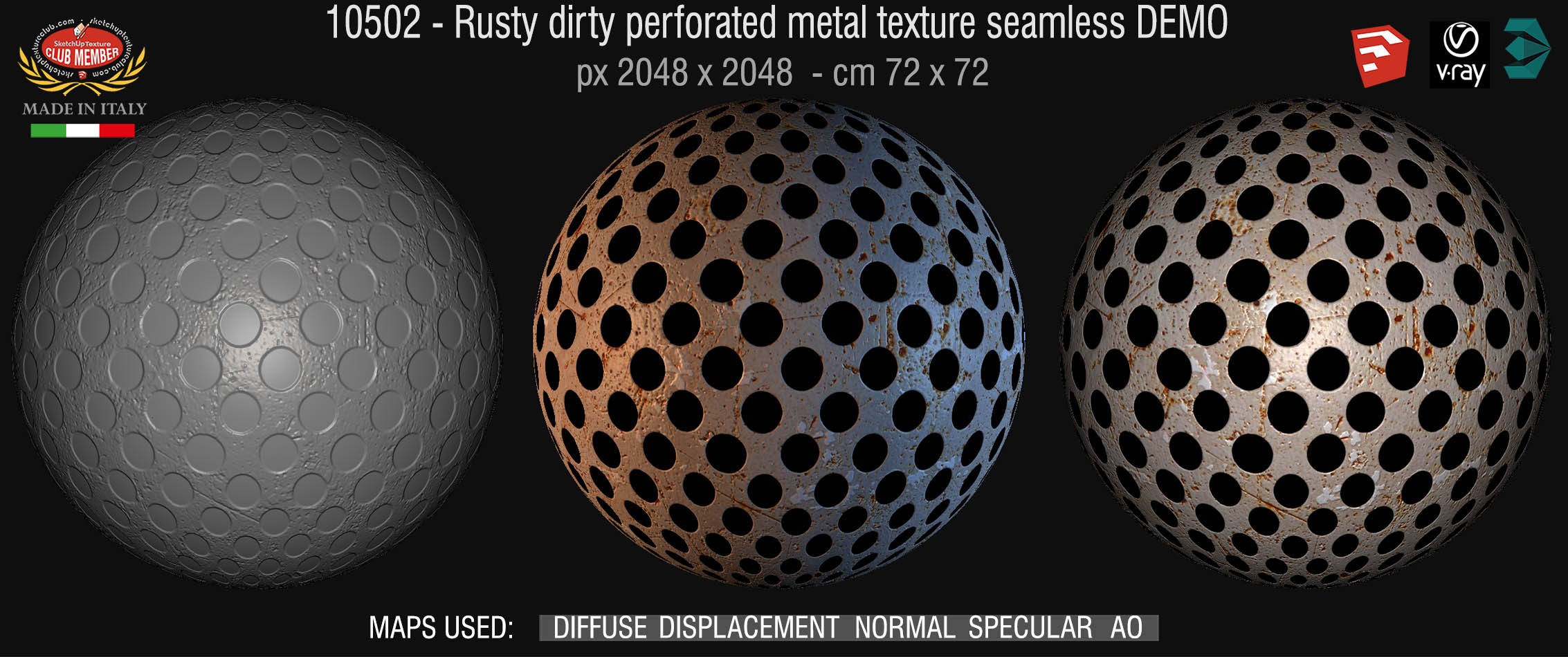 10502 HR Rusty dirty perforated metal texture seamless + maps DEMO