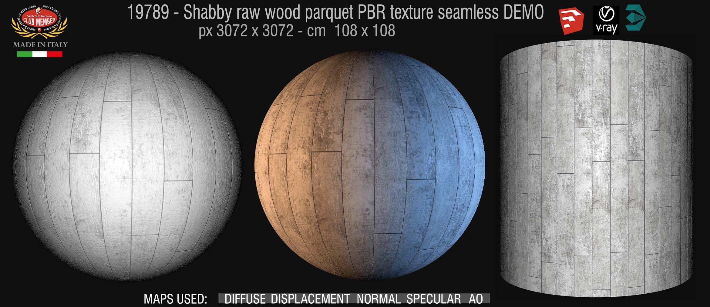19789 Shabby raw wood parquet PBR texture seamless DEMO