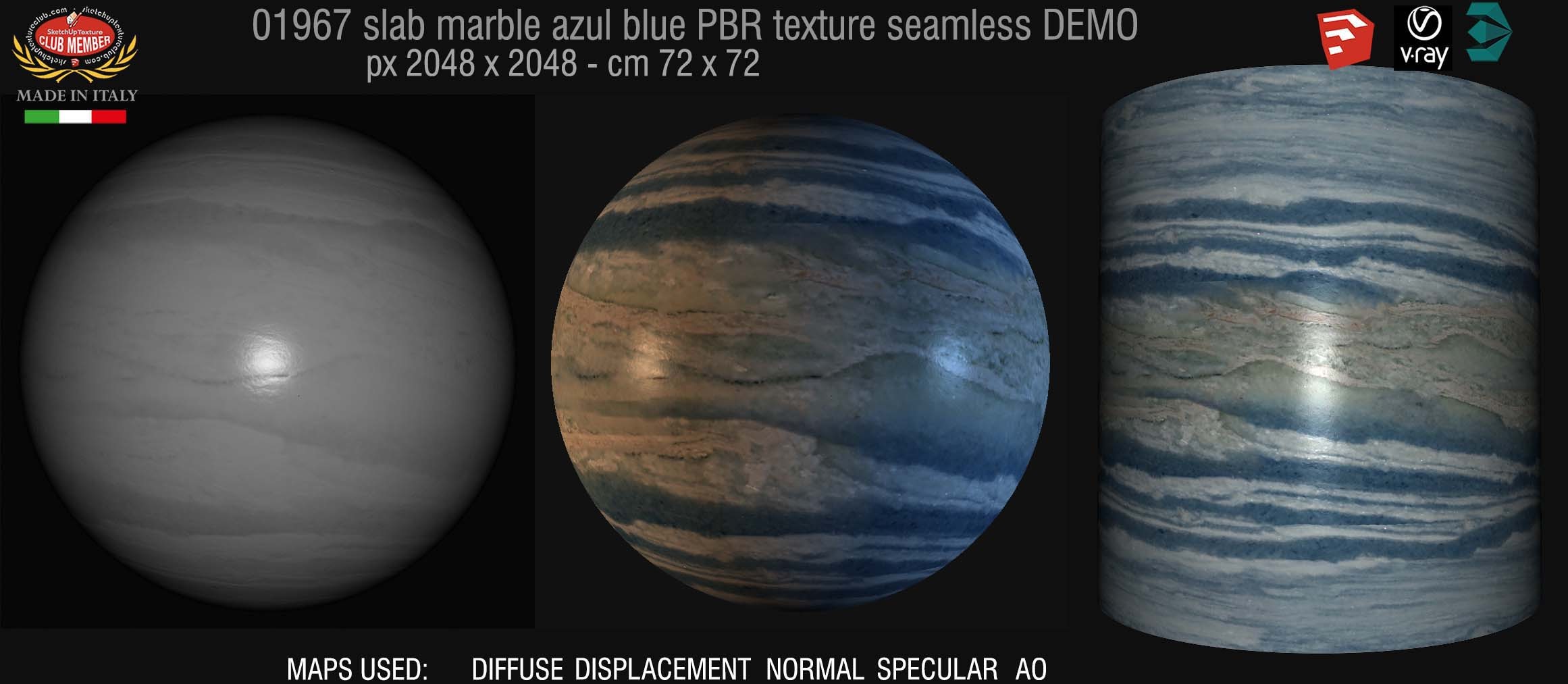 01967 Slab marble azul blue PBR texture seamless DEMO