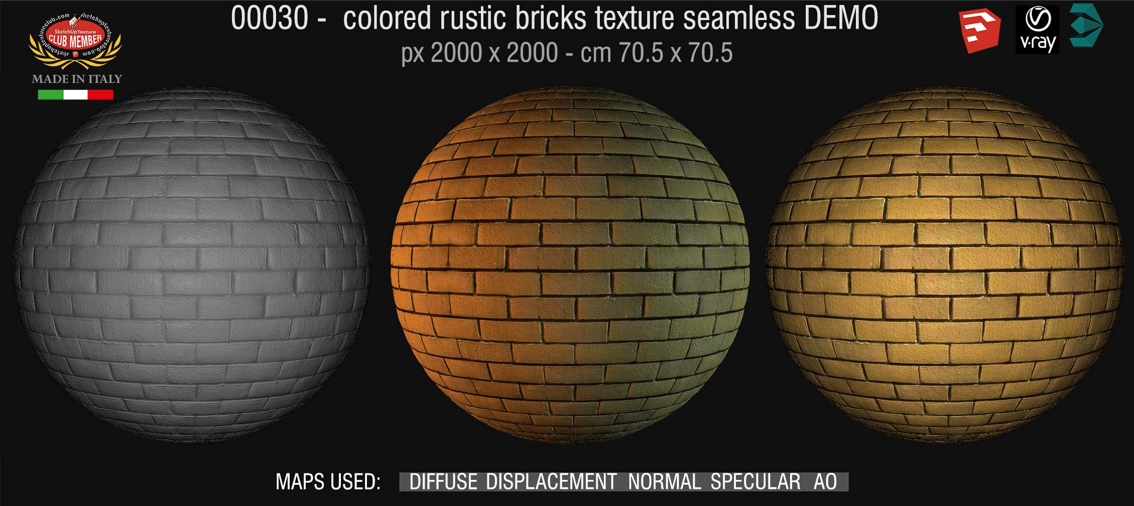 00030 colored rustic bricks texture seamless + maps DEMO