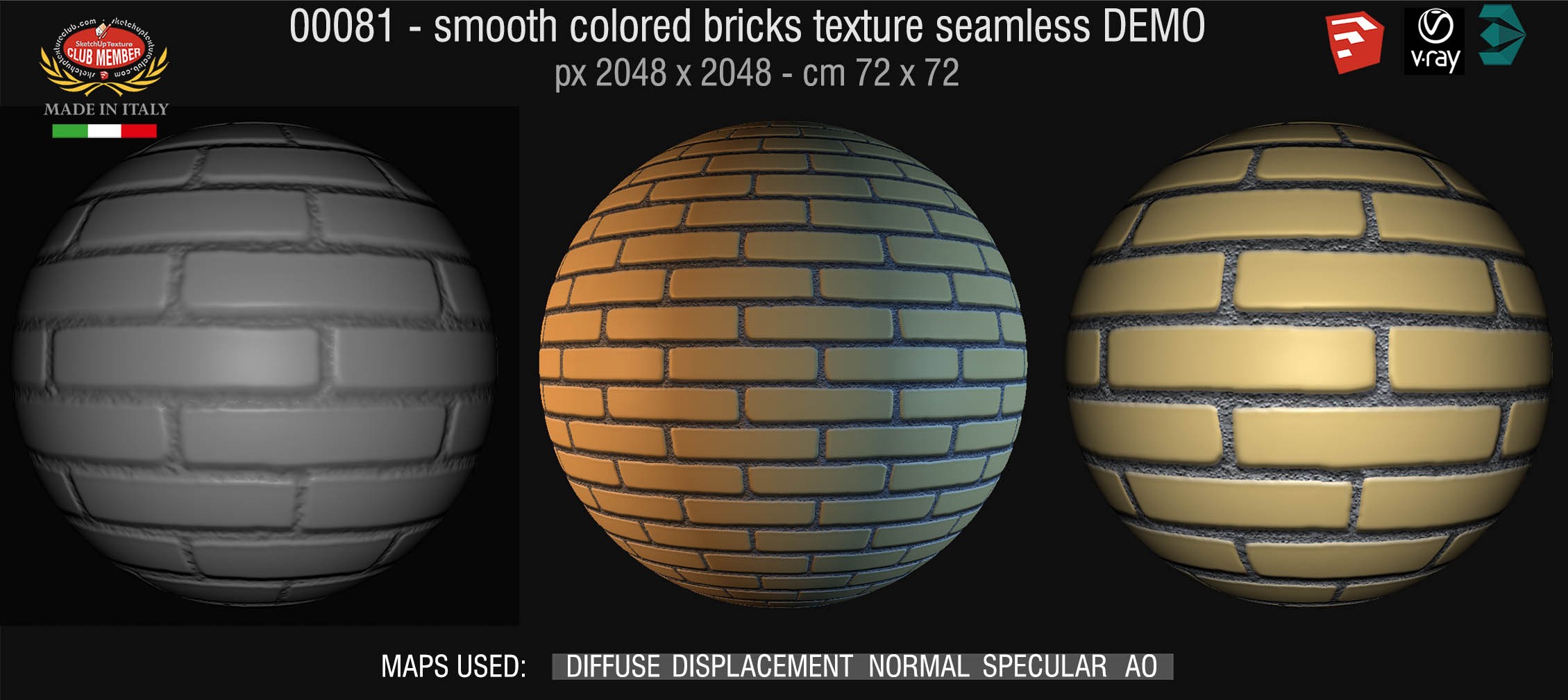 00081 smooth colored bricks texture seamless + maps DEMO
