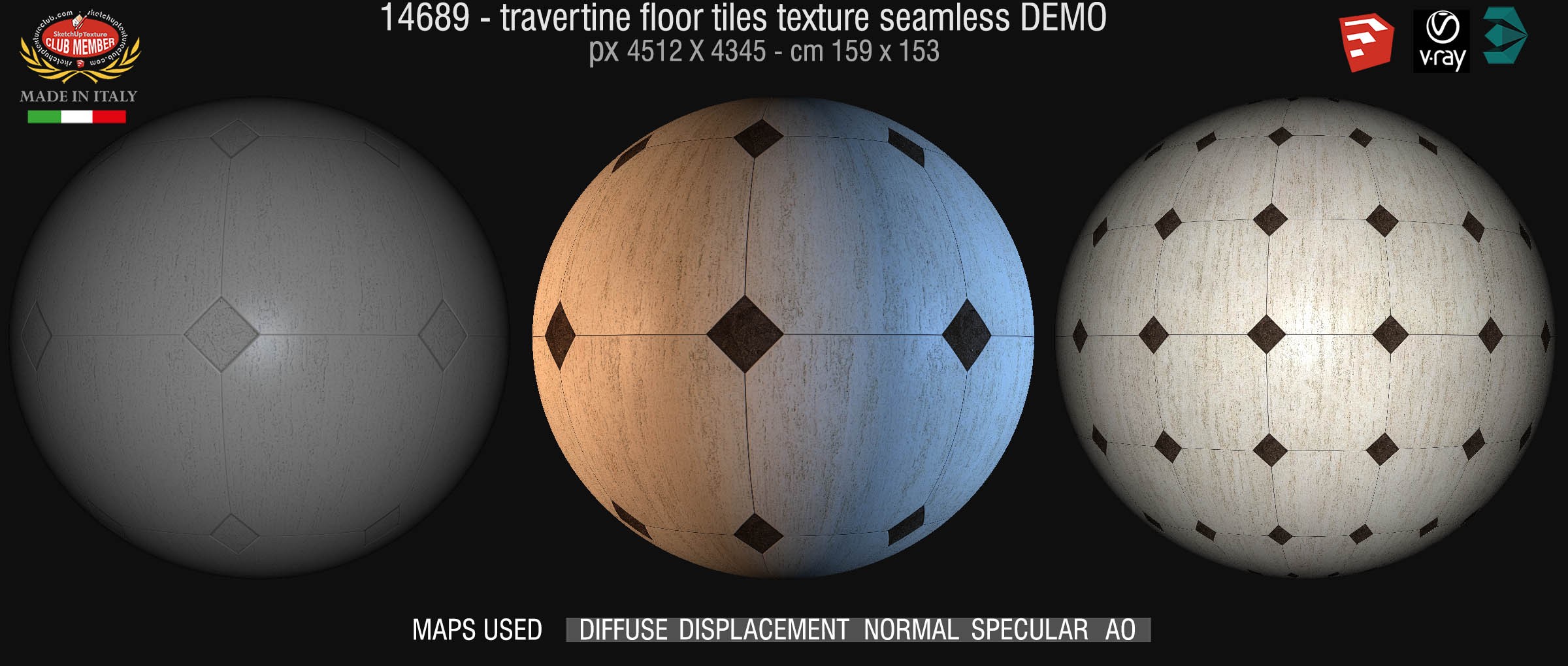 14689 Travertine floor tile texture seamless + maps DEMO