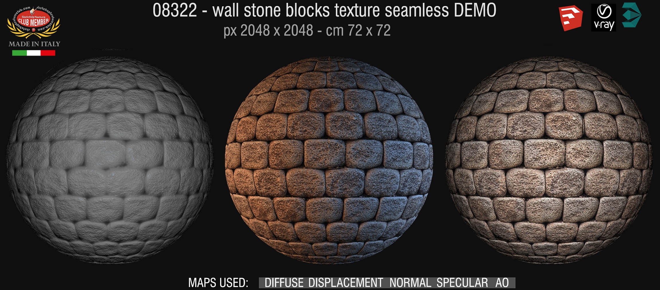 08322 HR Wall stone with regular blocks texture + maps DEMO